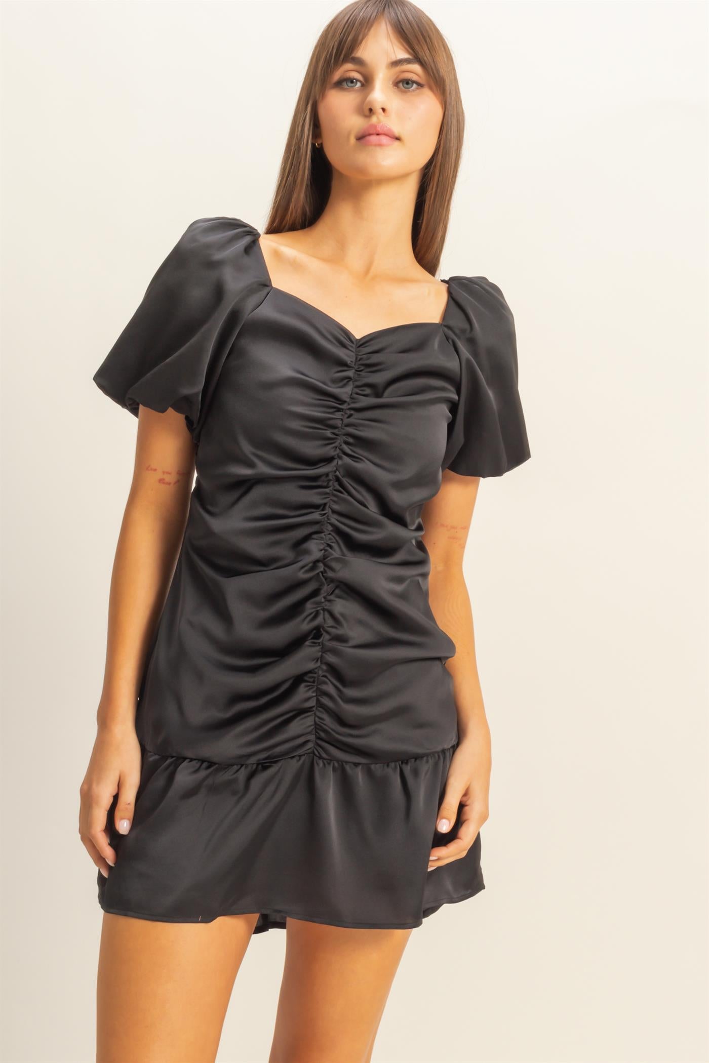 Wholesale Ruched Mini Dress Dresses HF22C741 BLACK HYFVE