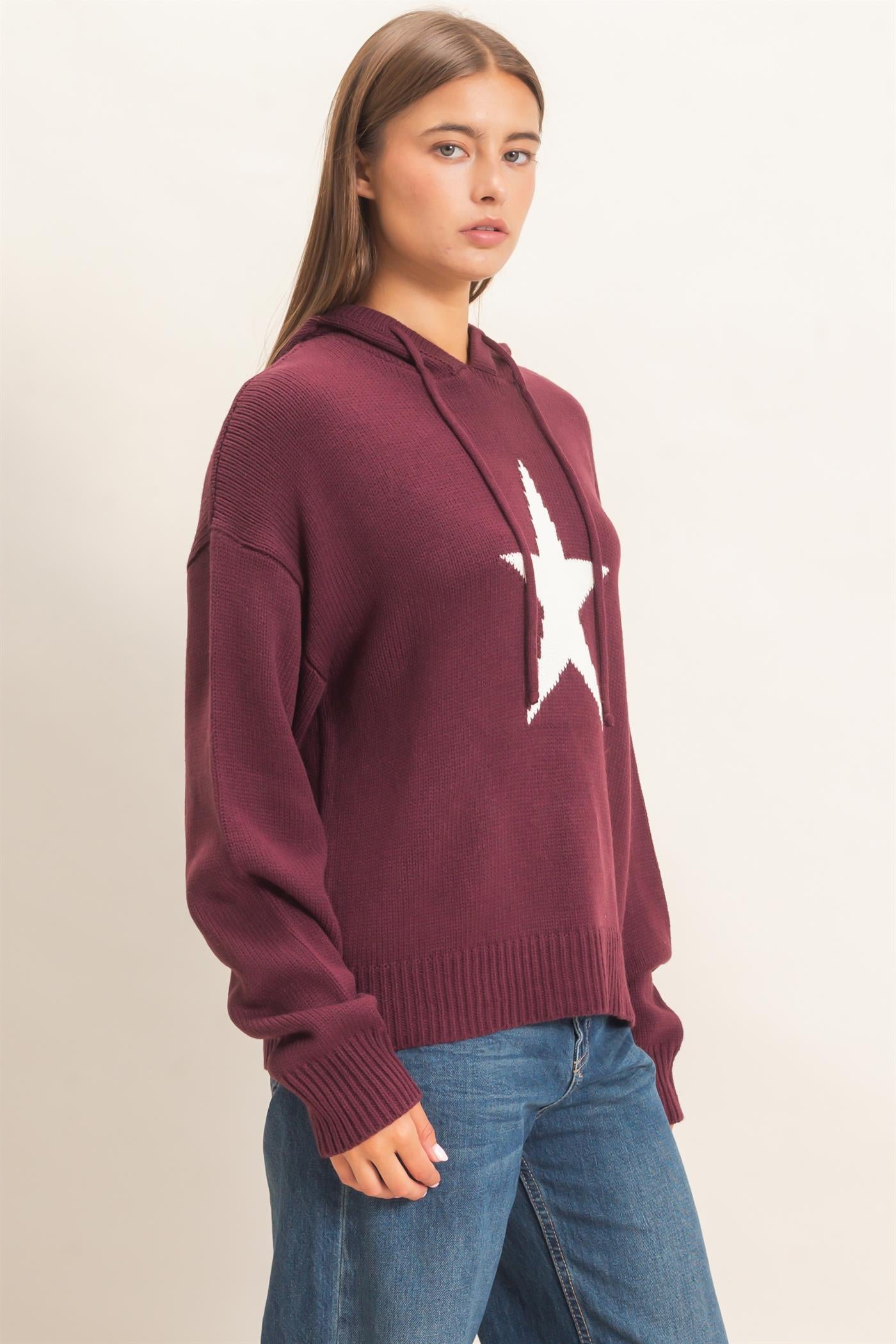 Wholesale Star Hooded Sweater Hoodies DZ26E811 DARK CHERRY DOUBLE ZERO