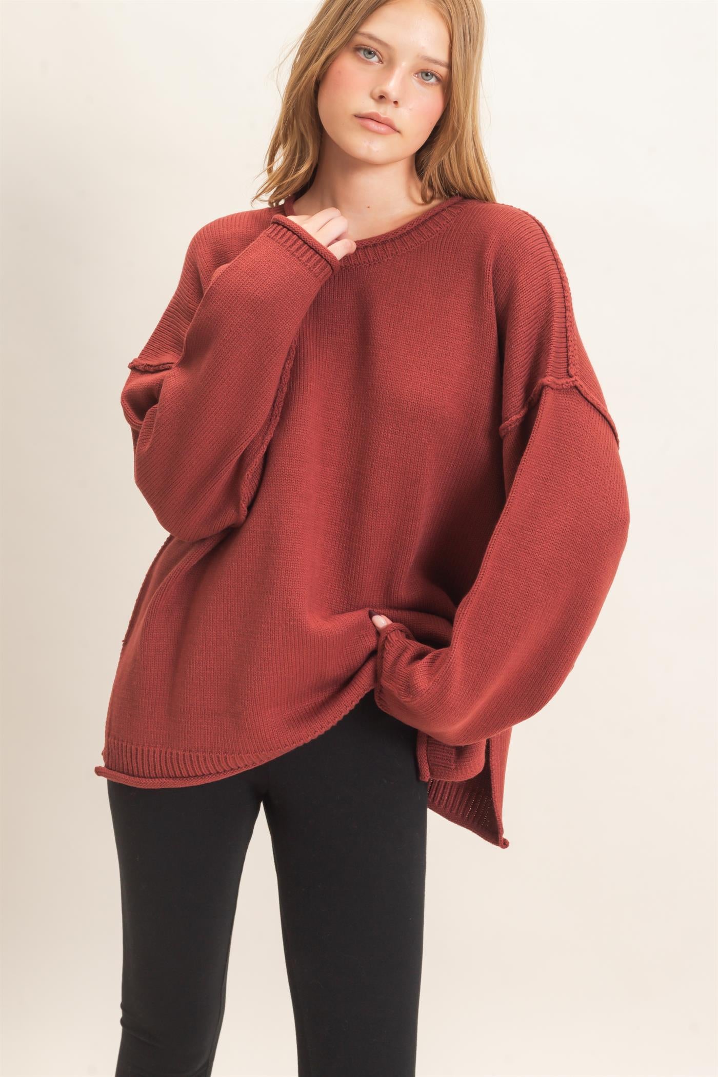 Wholesale Ribbed Crew Neck Sweater Sweaters HF26E769 COPPER BROWN HYFVE