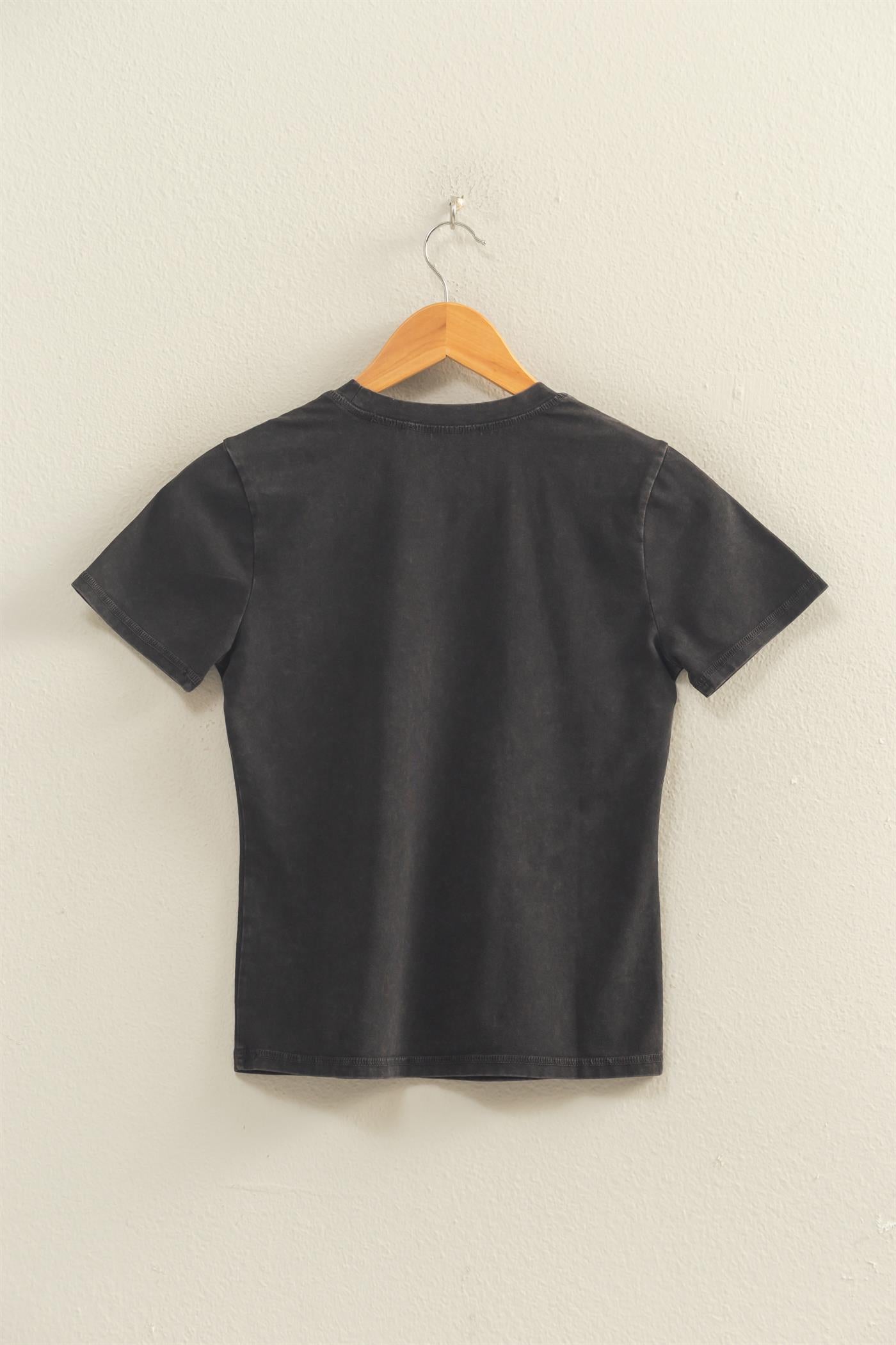 Wholesale Mineral Washed Short Sleeve Crew Neck Top T-Shirts DZ26A743 BLACK DOUBLE ZERO