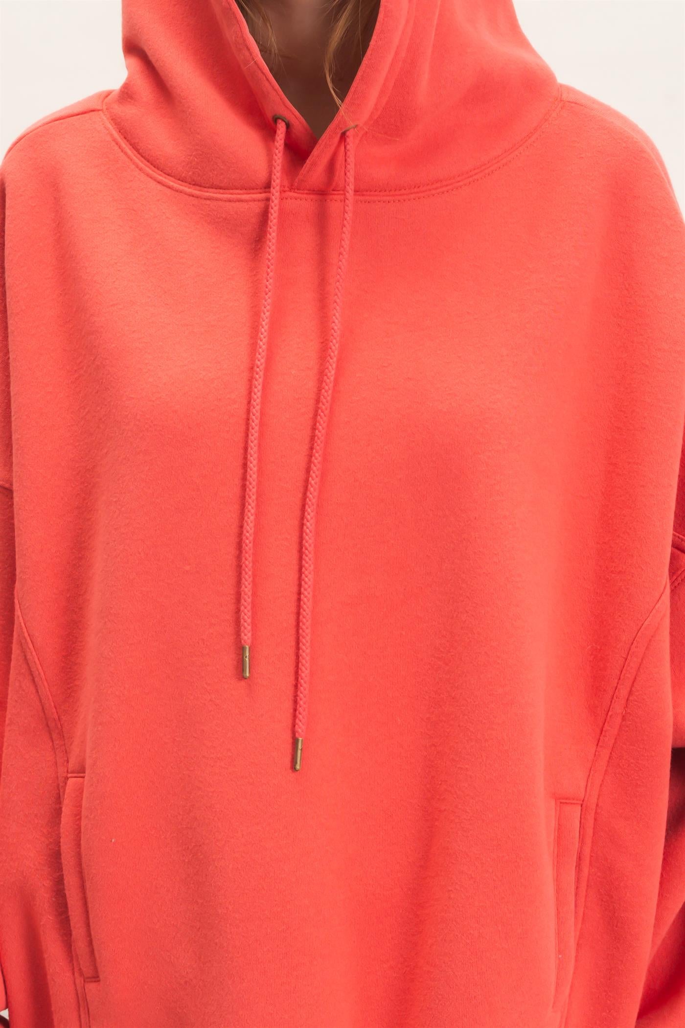 Wholesale Enzyme Wash Drop Shoulder Hoodie Hoodies HF26E235 TOMATO HYFVE