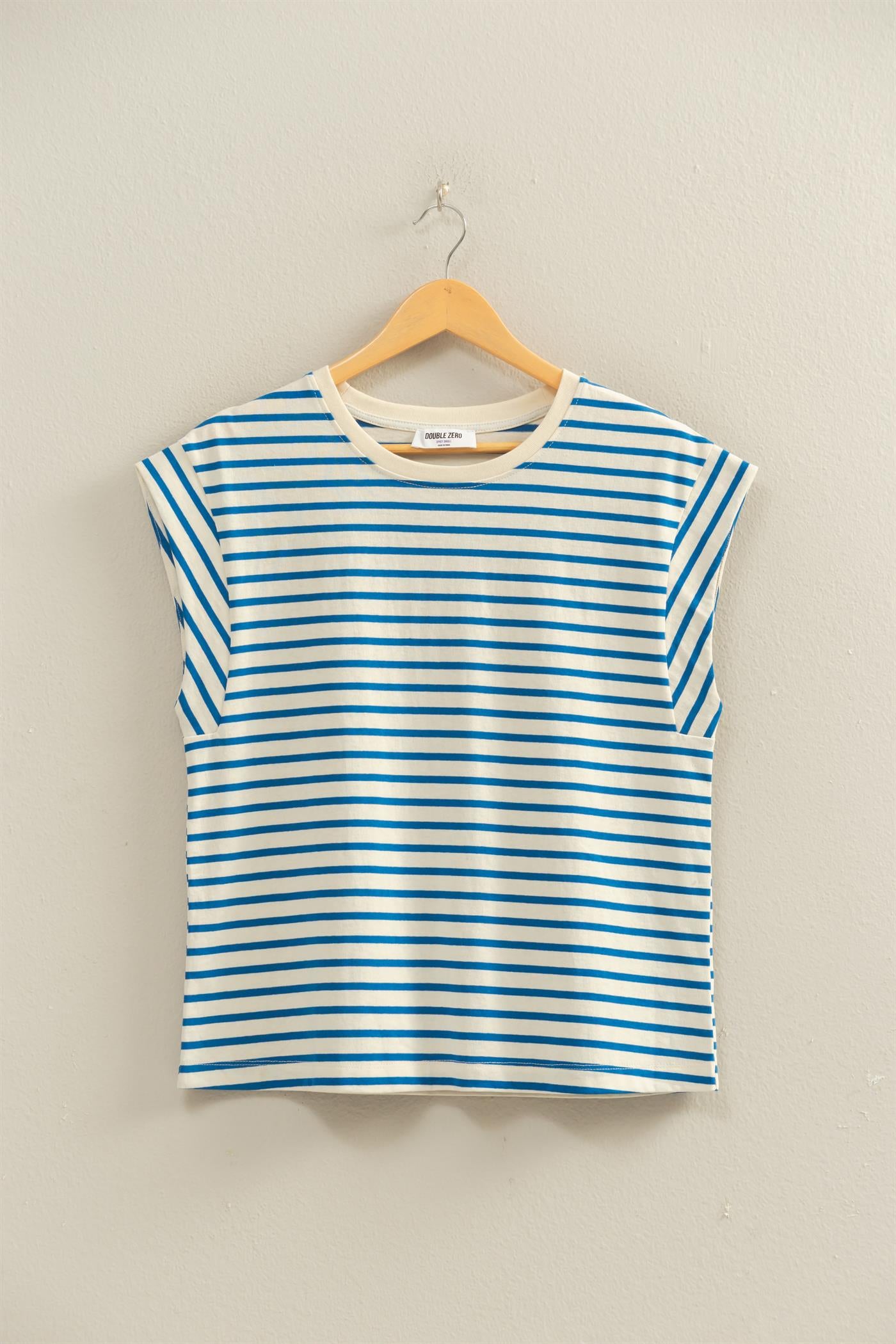 Wholesale Striped Cap Sleeve Relaxed Everyday Tee Clothing Tops DZ26C059 BLUE DOUBLE ZERO