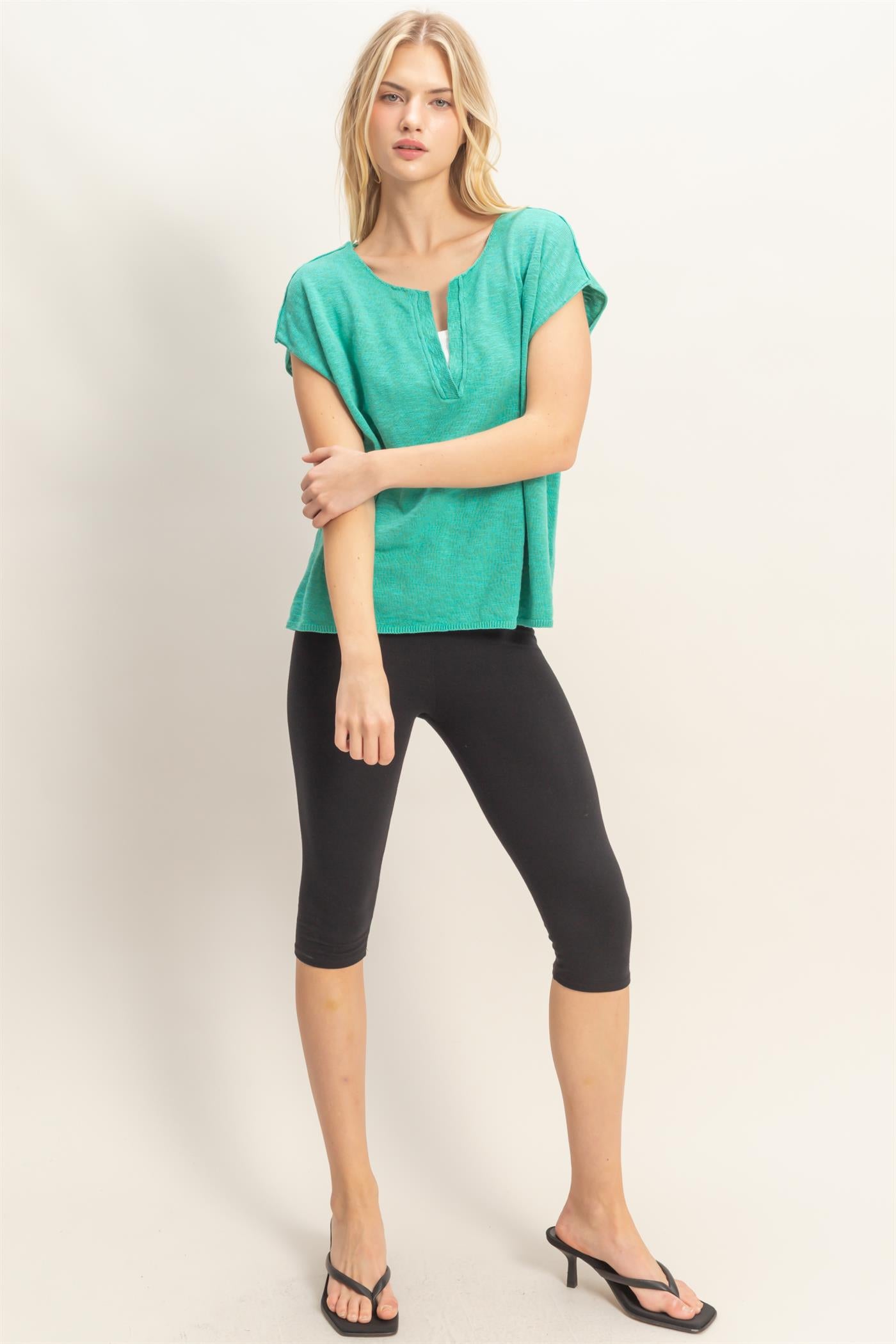 Wholesale Notched V-Neck Oversized Top Sweaters HF26A235 EMERALD HYFVE
