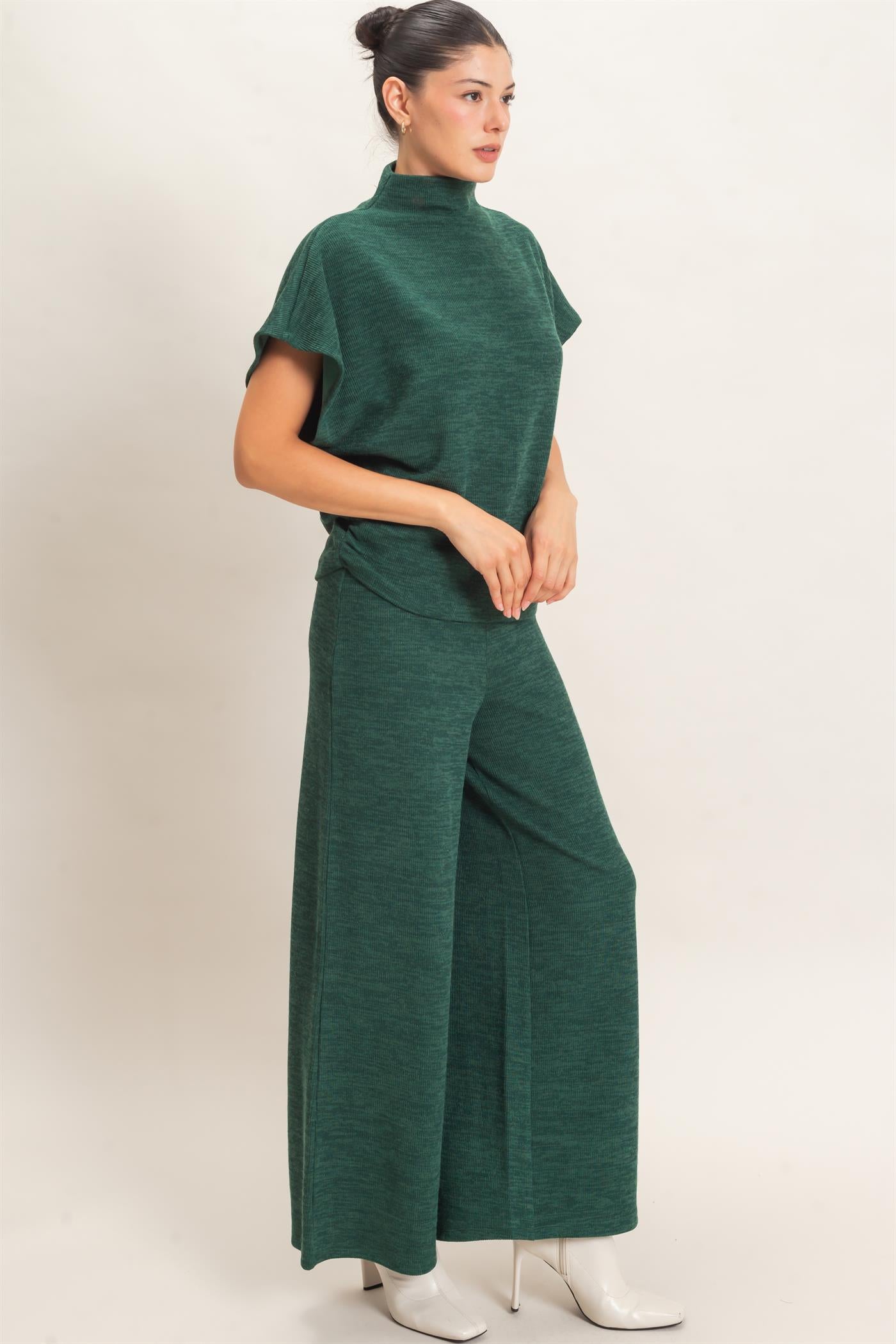 Wholesale Dolman Sleeve Top And Pant Set Clothing HF26F225-SET-D D.GREEN HYFVE
