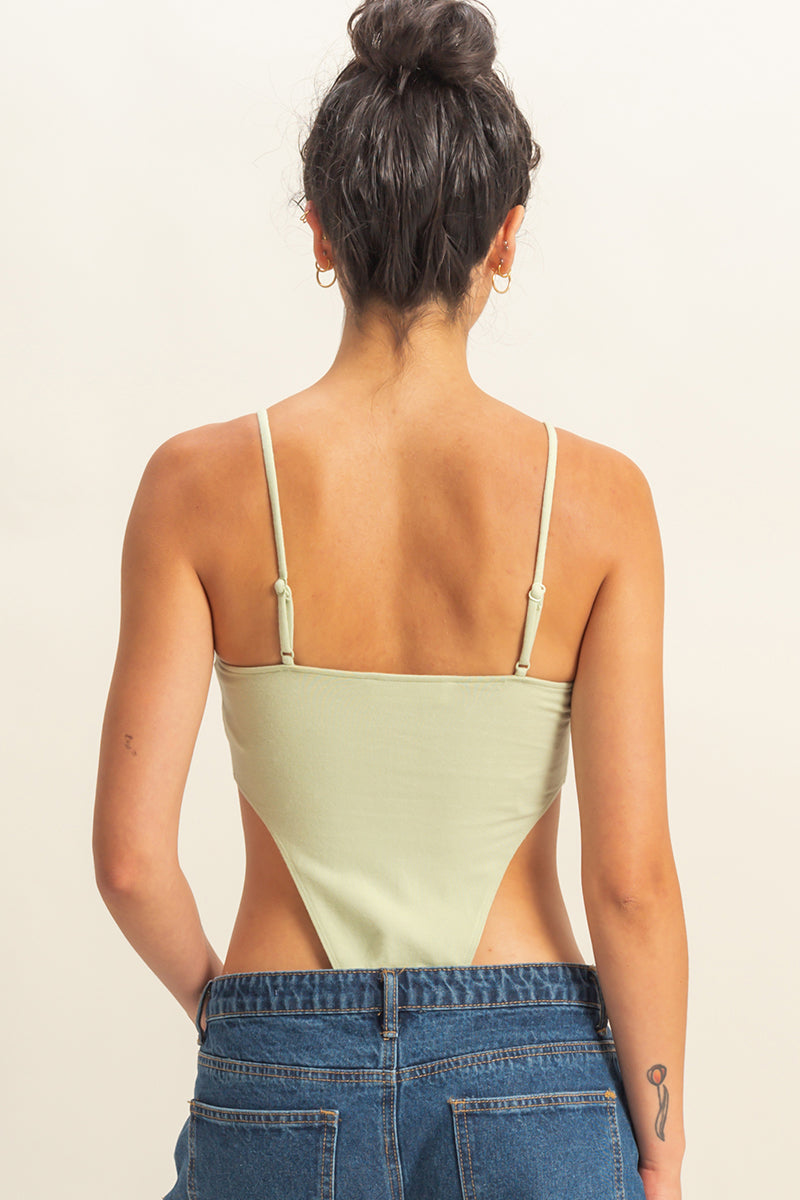 Wholesale Cami High-Cut Bodysuit Clothing Tops DZ22E147 PASTEL GREEN DOUBLE ZERO
