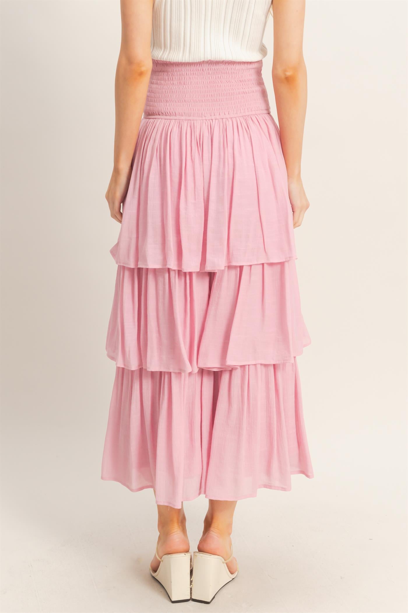 Wholesale Tiered Smocked Waist Skirt Skirts HF26C188-D PINK HYFVE