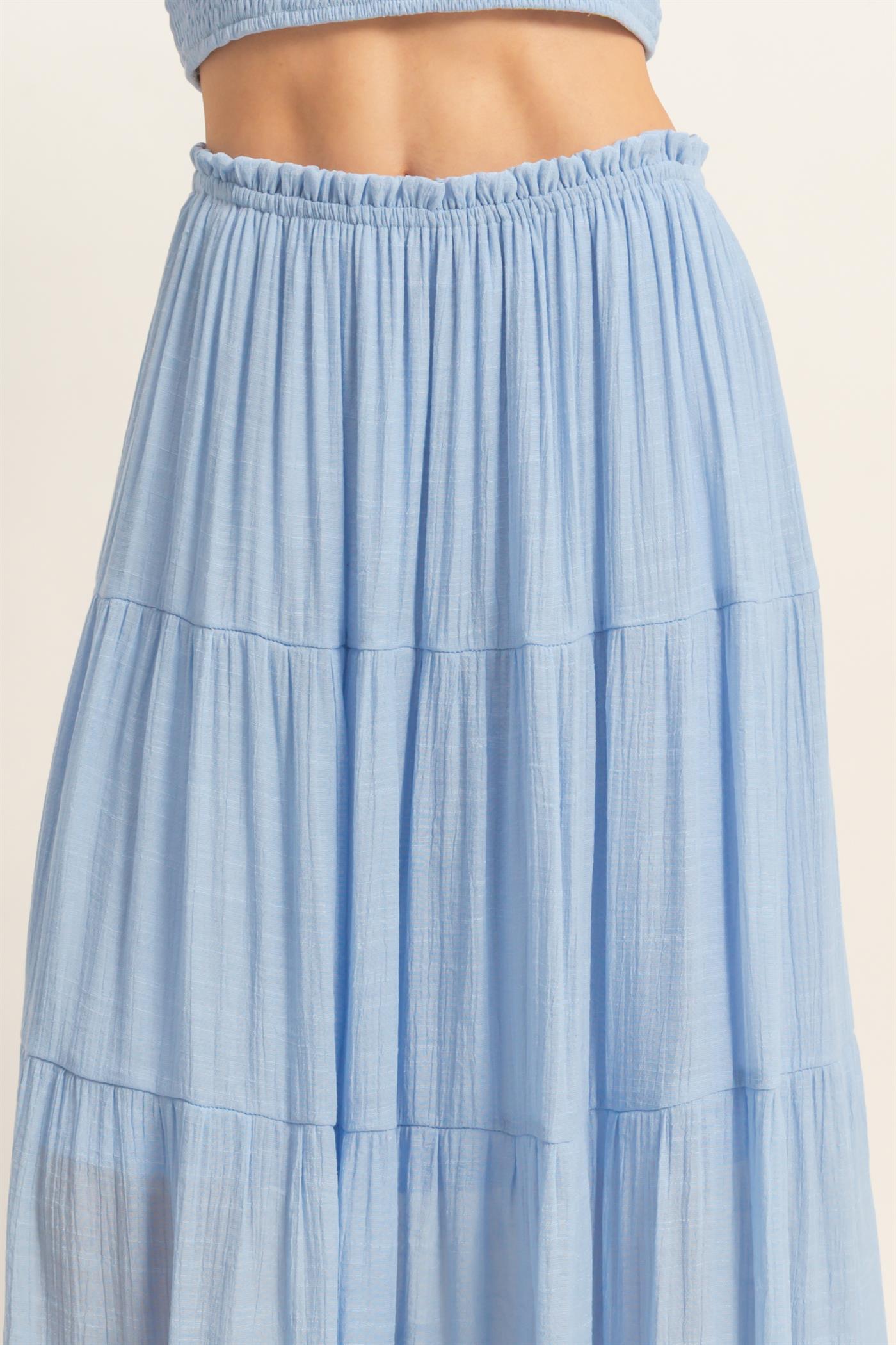 Wholesale Smocked Tube Top & Tiered Skirt Set Clothing HF26C289-SET-D POWDER BLUE HYFVE