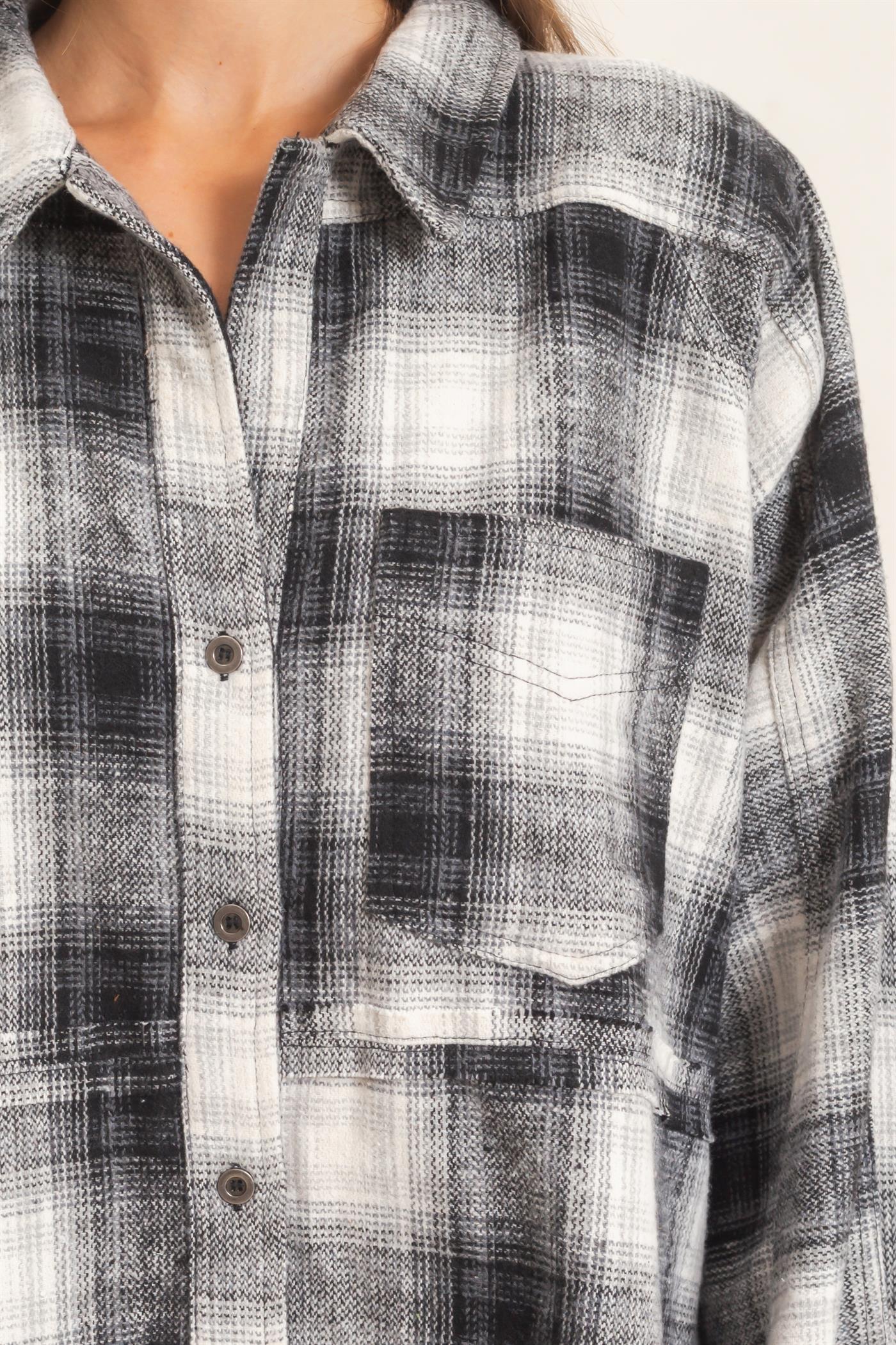 Wholesale Plaid Flannel Shirt Clothing Tops HF26C863 BLACK HYFVE