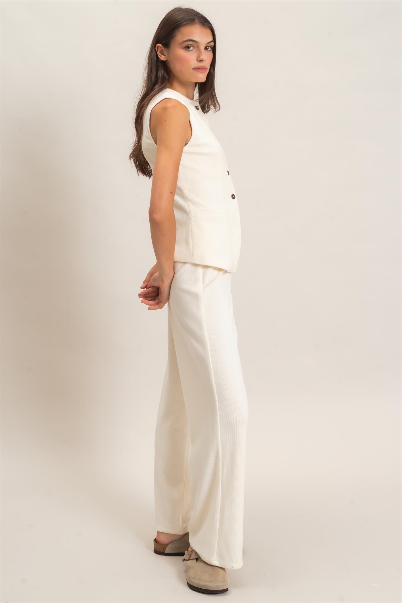 Wholesale Button-Up Vest And Pant Set Clothing HF26F226-SET-D CREAM HYFVE