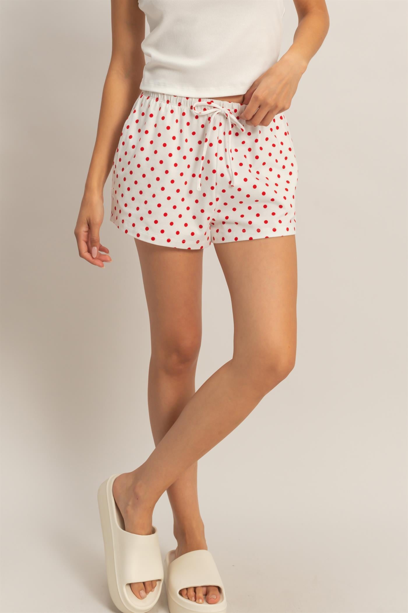 Wholesale Polka Dot Drawstring Shorts Shorts DZ26C385 RED DOUBLE ZERO