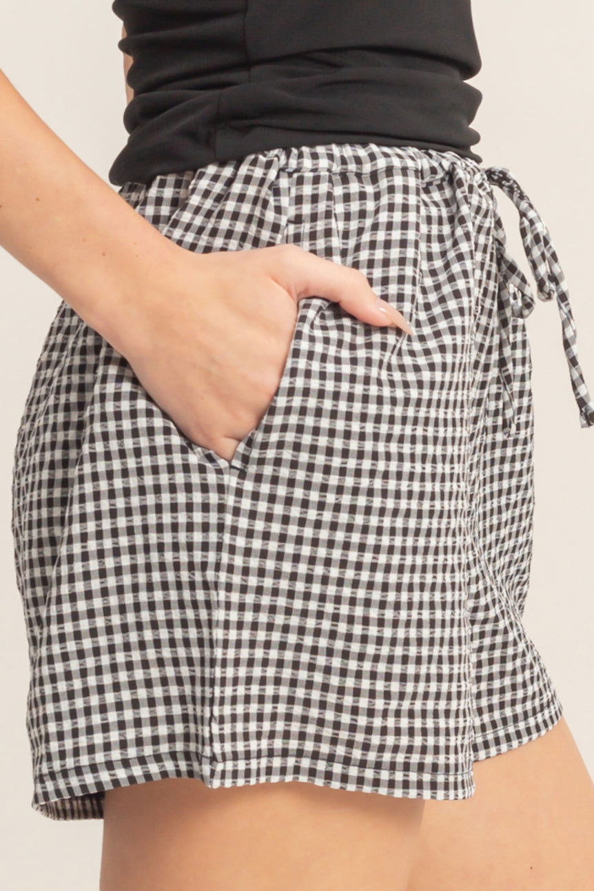 Wholesale Gingham Relaxed Fit Shorts Shorts DZ26A929 BLACK DOUBLE ZERO