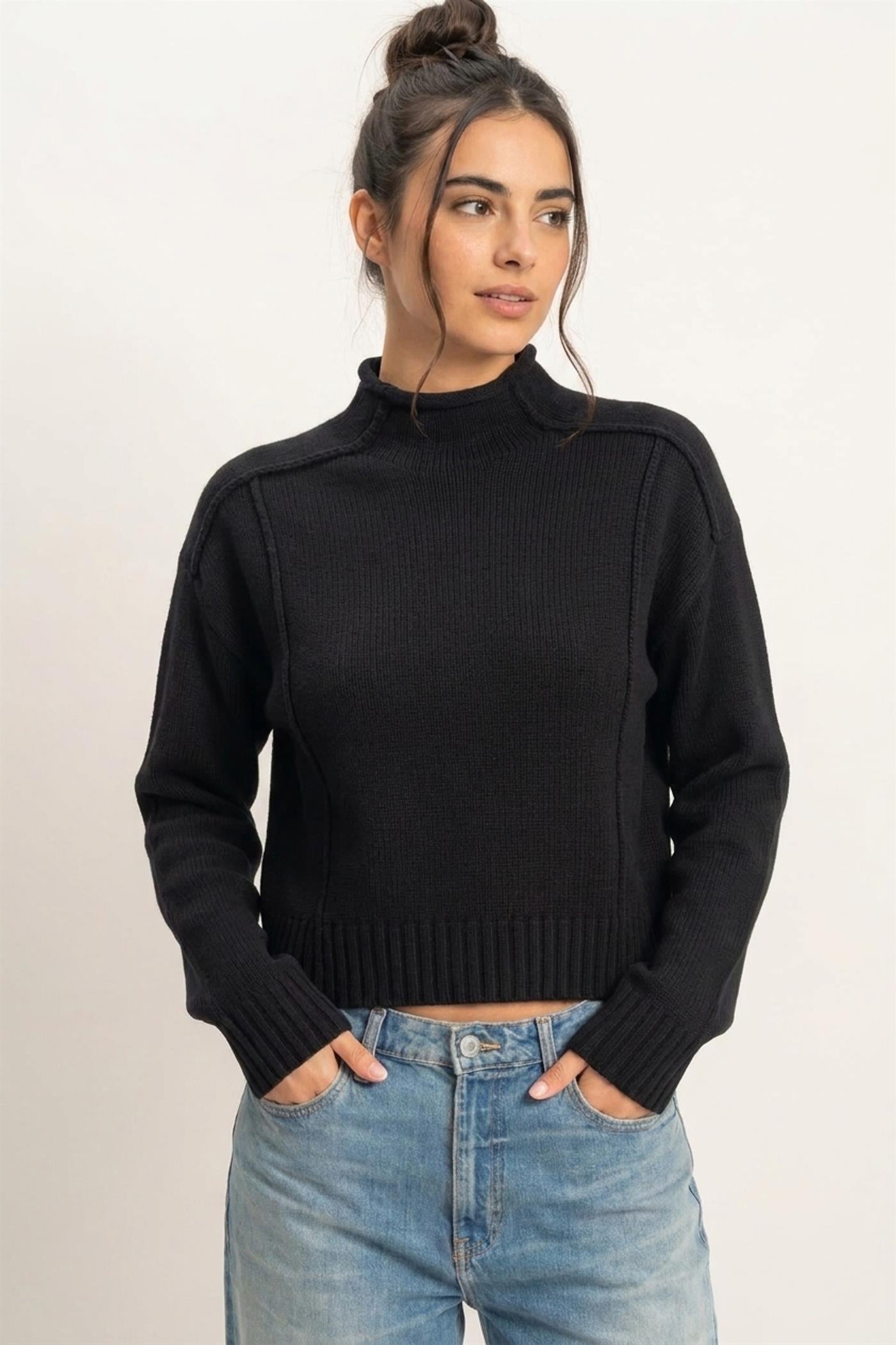 Wholesale Roll Neck Sweater With Reversed Seam Sweaters DZ26E271 BLACK DOUBLE ZERO