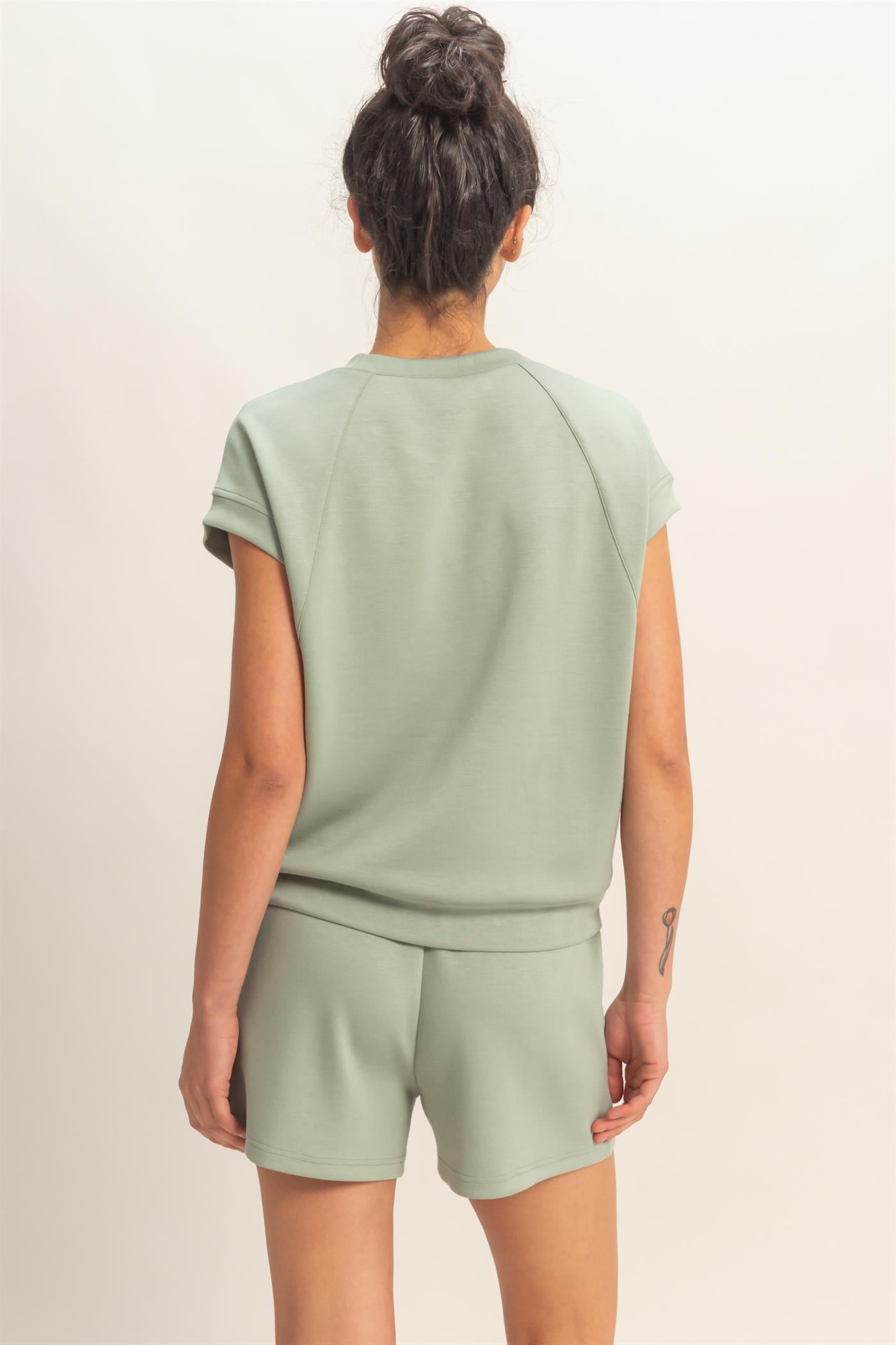 Wholesale Crew Neck Sleeveless Top And Shorts Set Clothing DZ26C575-SET SAGE GREEN DOUBLE ZERO