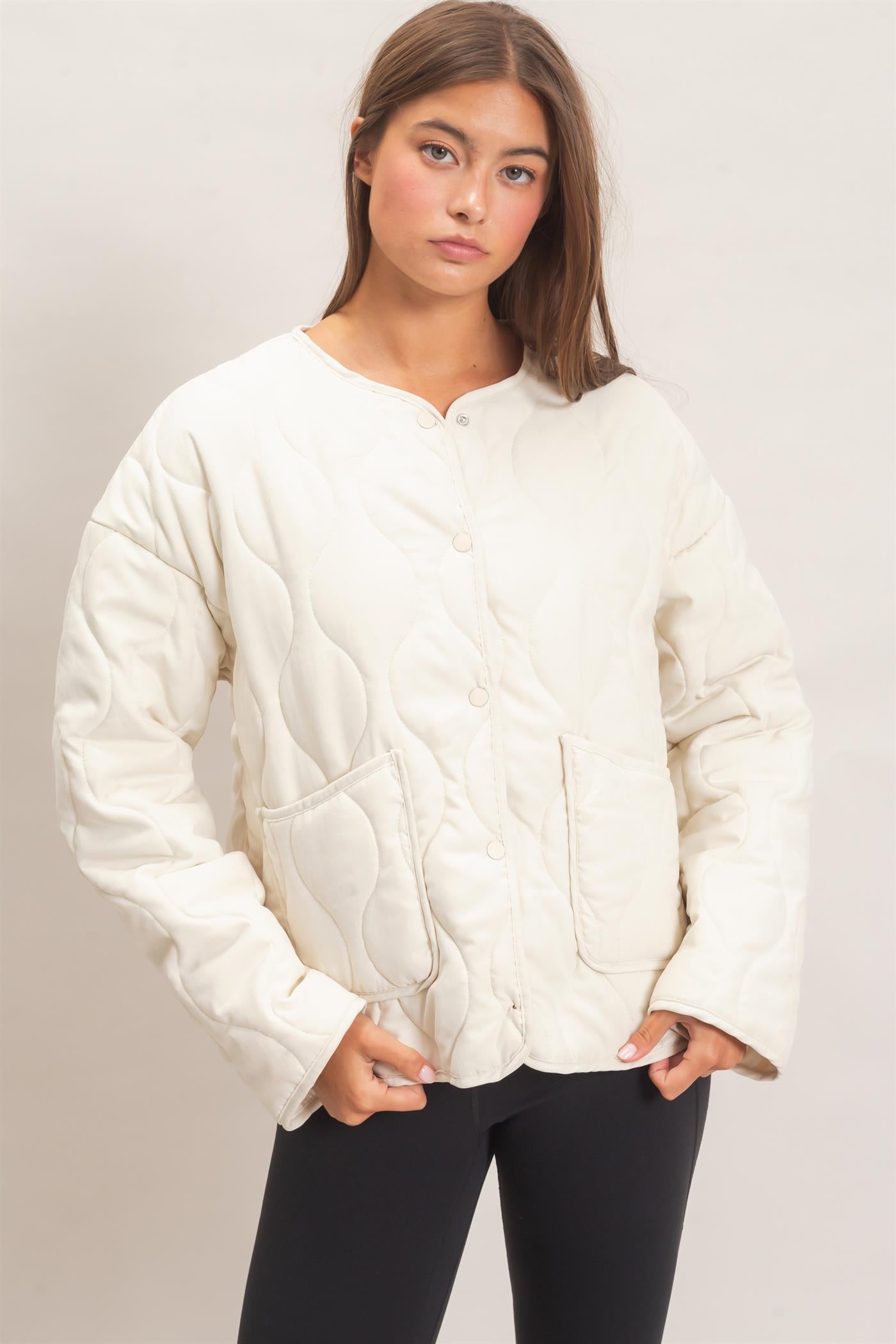 Wholesale Quilted Button Front Jacket Coats & Jackets DZ26F254 CREAM DOUBLE ZERO