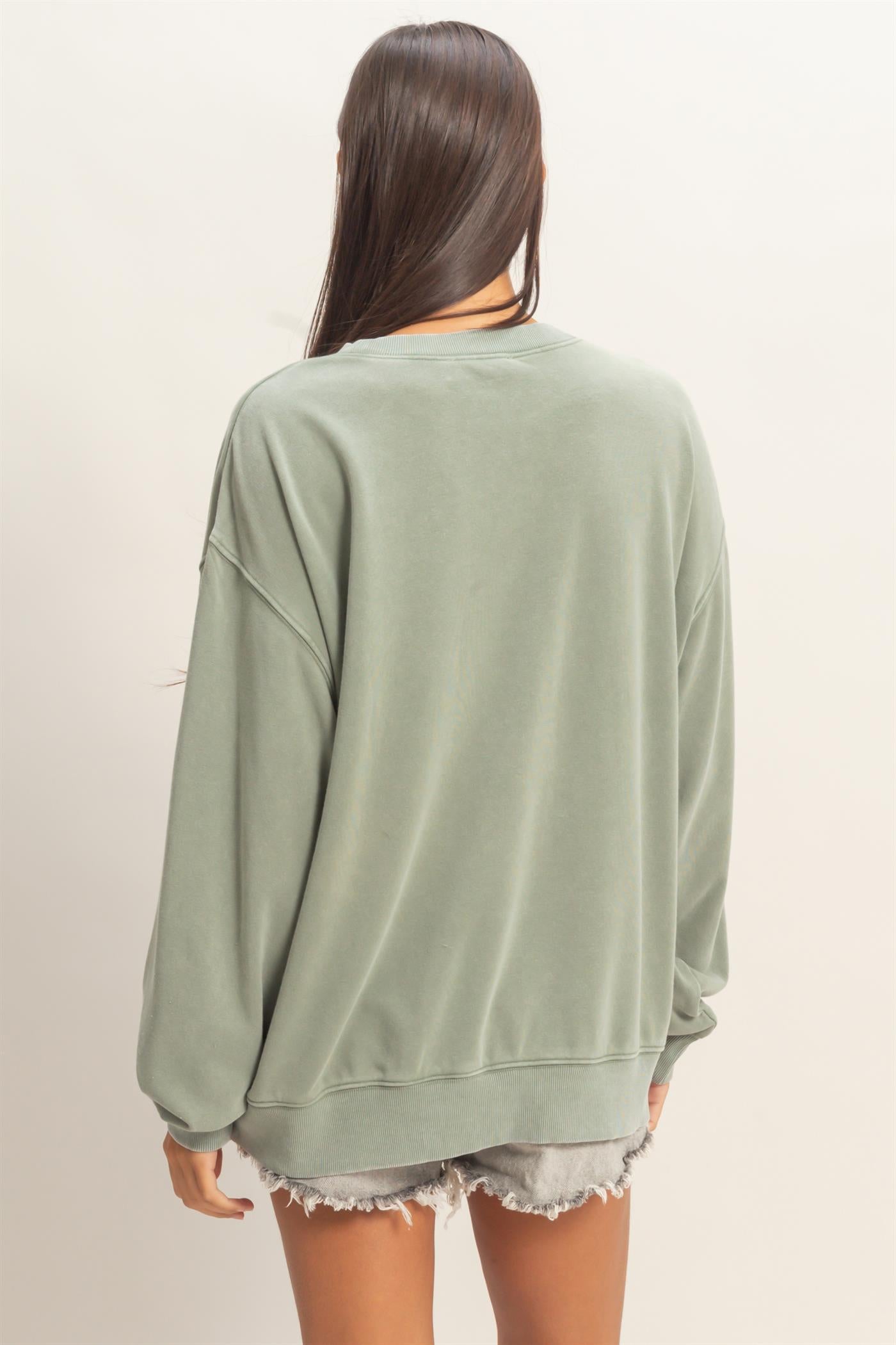 Wholesale Mineral Washed Crew Neck Sweatshirt Sweatshirts DZ26A262 SAGE GREEN DOUBLE ZERO