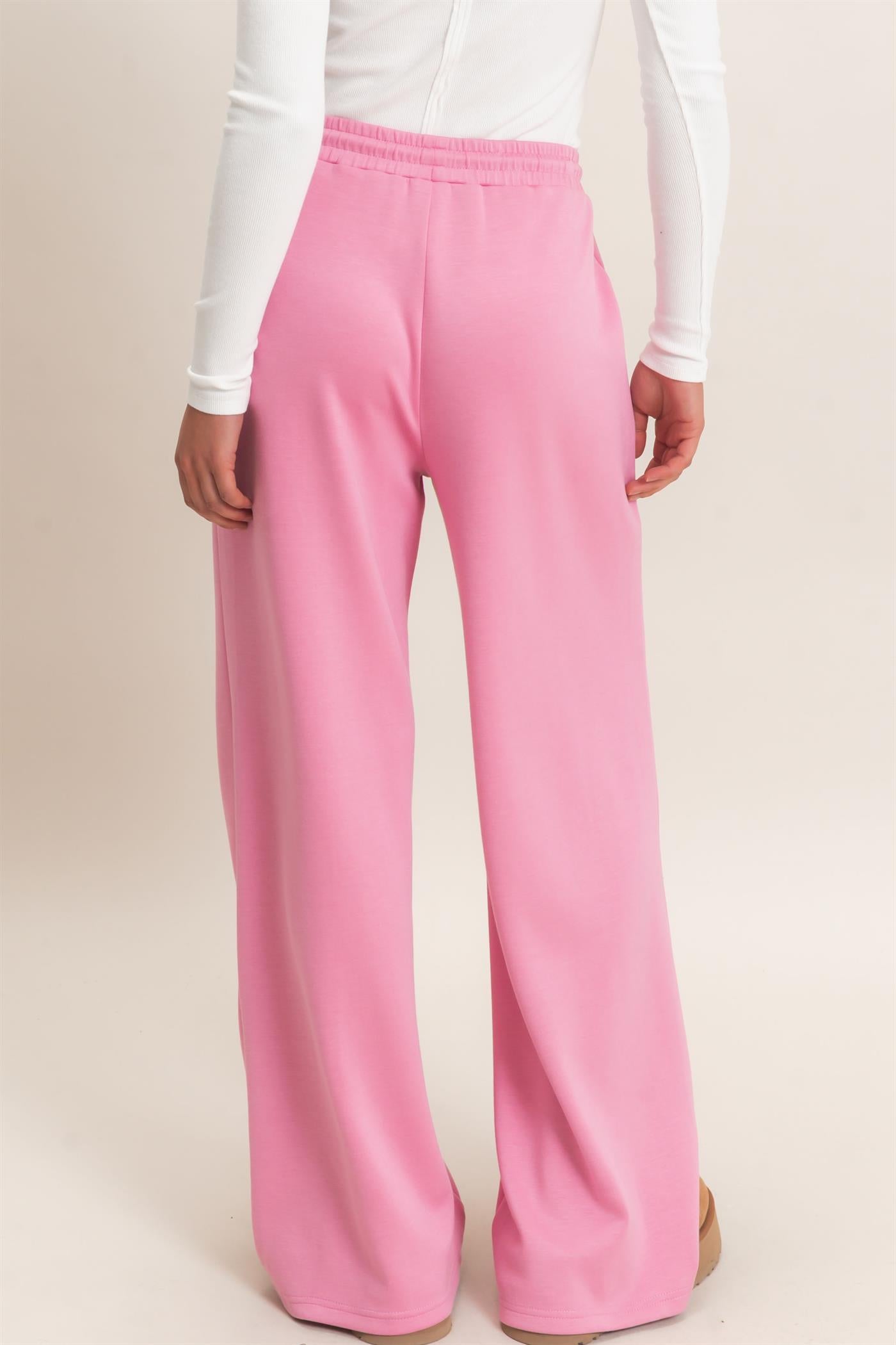 Wholesale Drawstring Waist Pintuck Wide Leg Pants Pants DZ26E384 PINK HYFVE