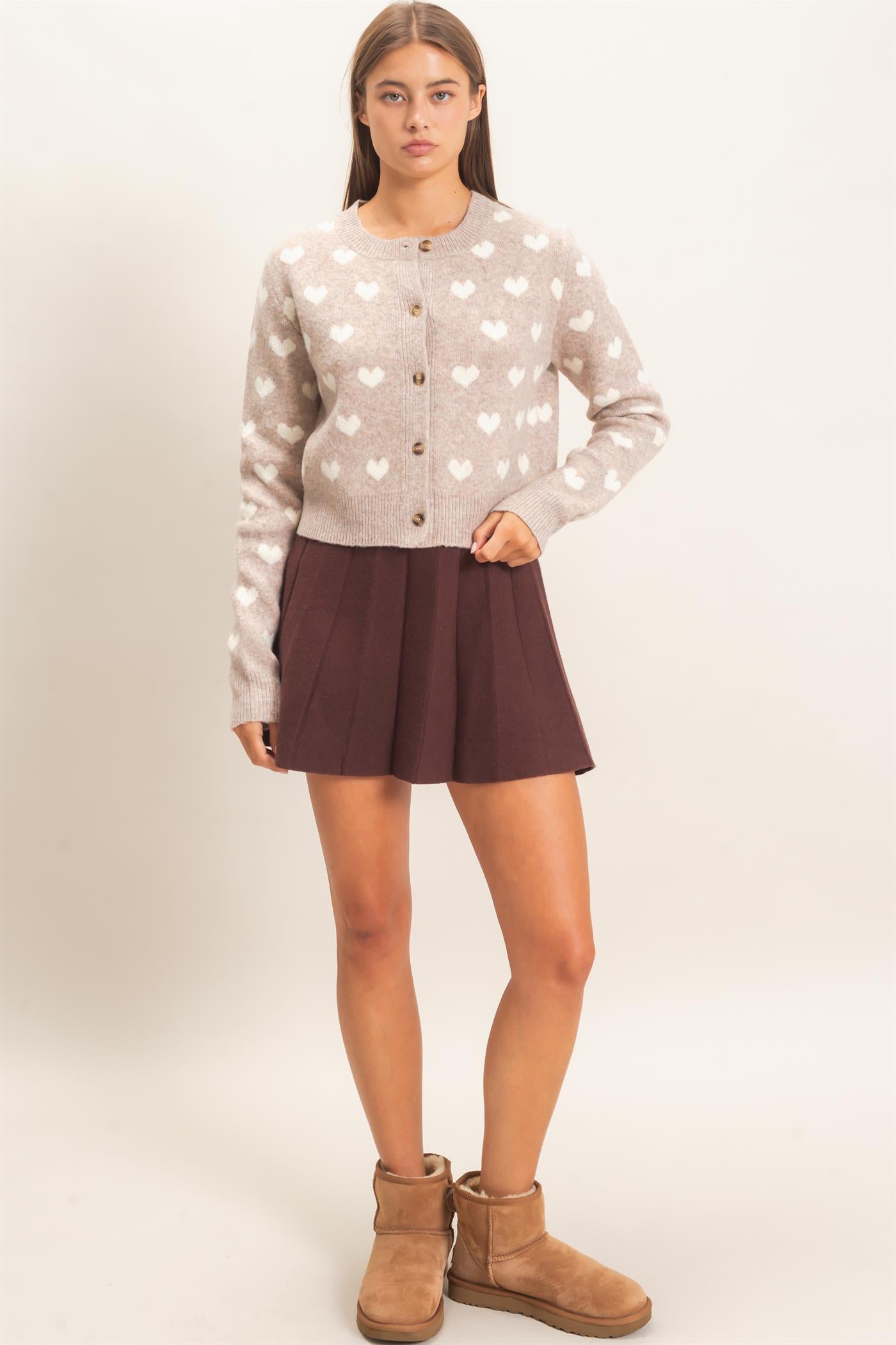 Wholesale Heart Pattern Cardigan Cardigans DZ26E320 TAUPE DOUBLE ZERO