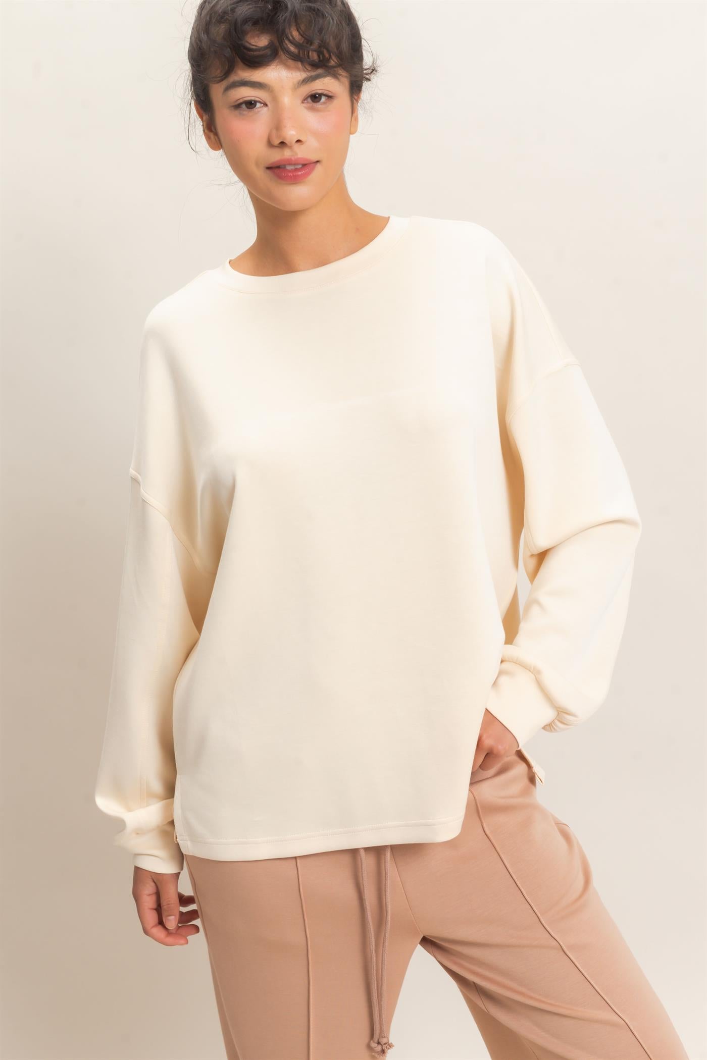 Wholesale Oversized Crew Neck Top Sweatshirts DZ26E388 ALPACA DOUBLE ZERO