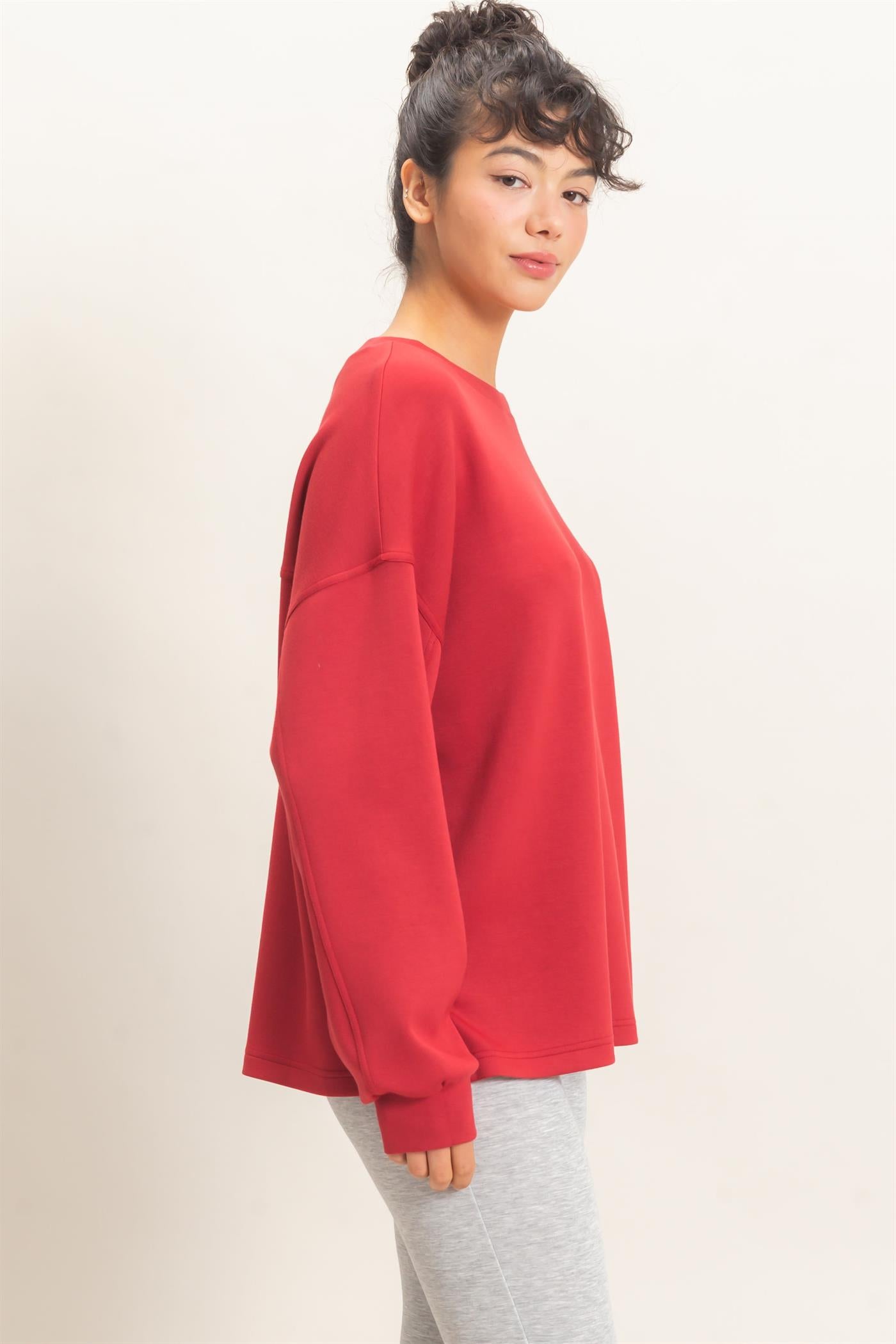 Wholesale Oversized Crew Neck Top Sweatshirts DZ26E388 DARK RED DOUBLE ZERO
