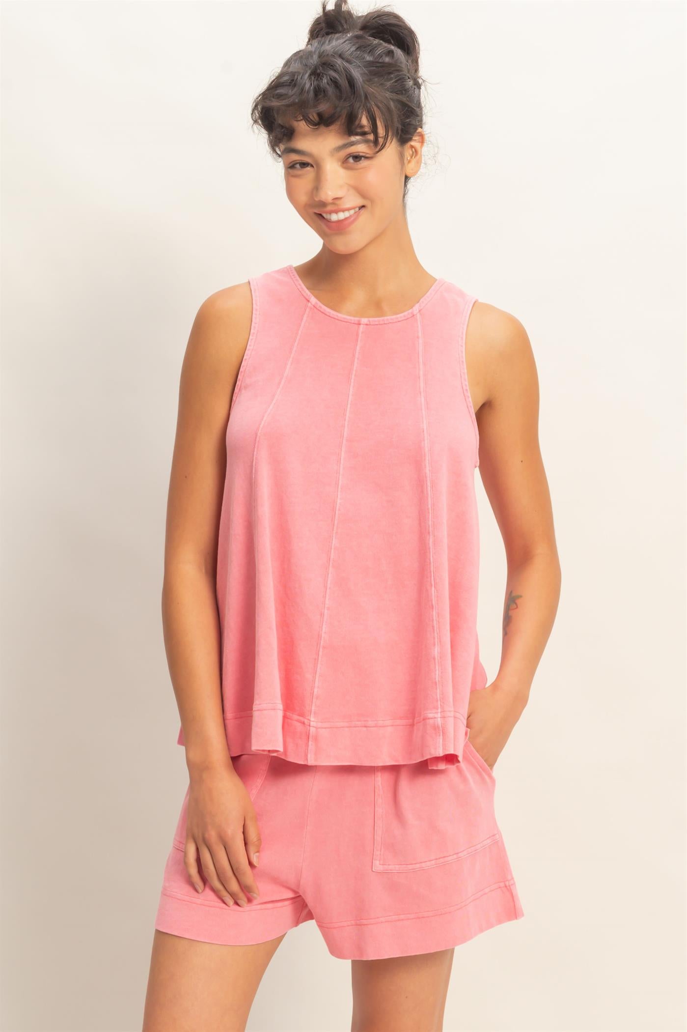 Wholesale Sleeveless Round Neck Top & Shorts Set Clothing DZ26C730-SET TAFFY PINK DOUBLE ZERO