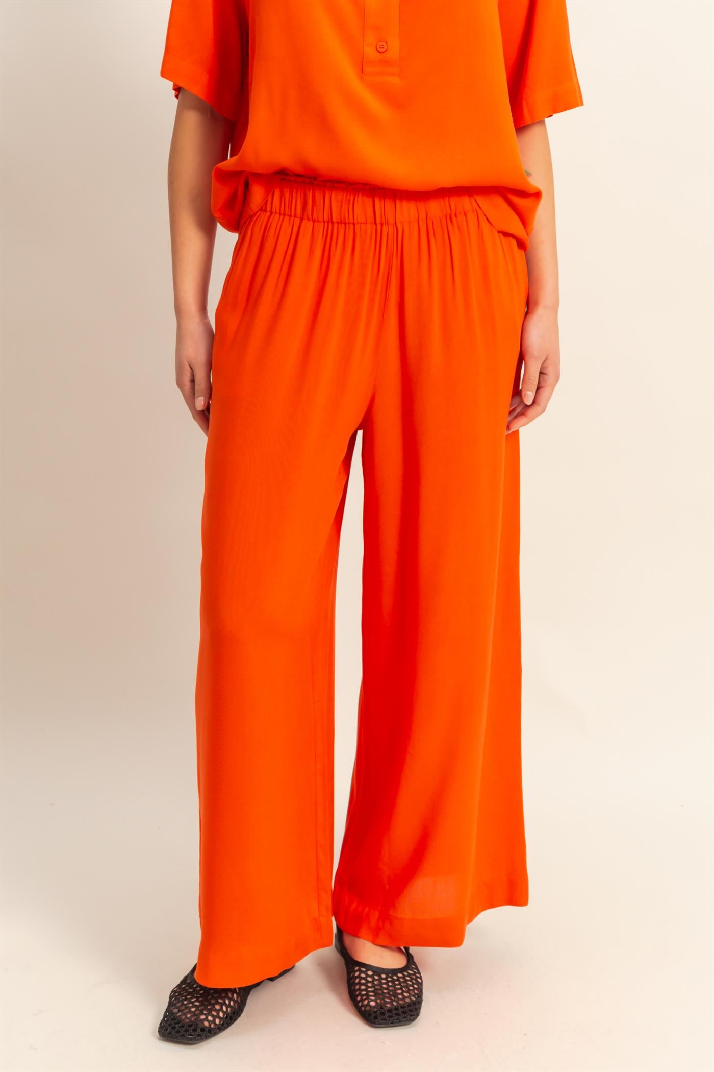 Wholesale High Waist Woven Wide Leg Pants Pants DZ25C192 TOMATO DOUBLE ZERO