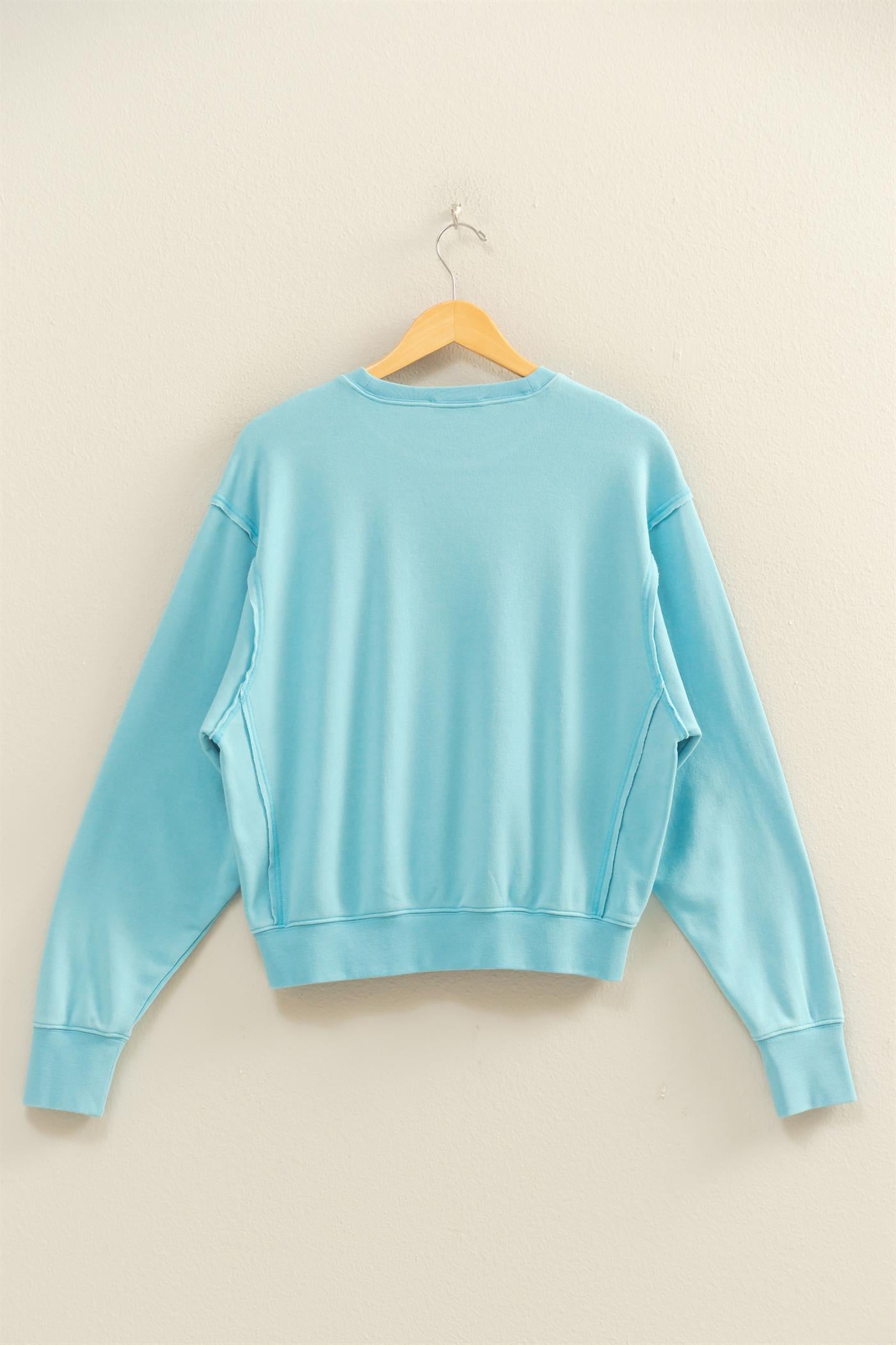Wholesale Raw Edge Detail Burnout Sweatshirt Sweatshirts DZ26A048 BLUE DOUBLE ZERO