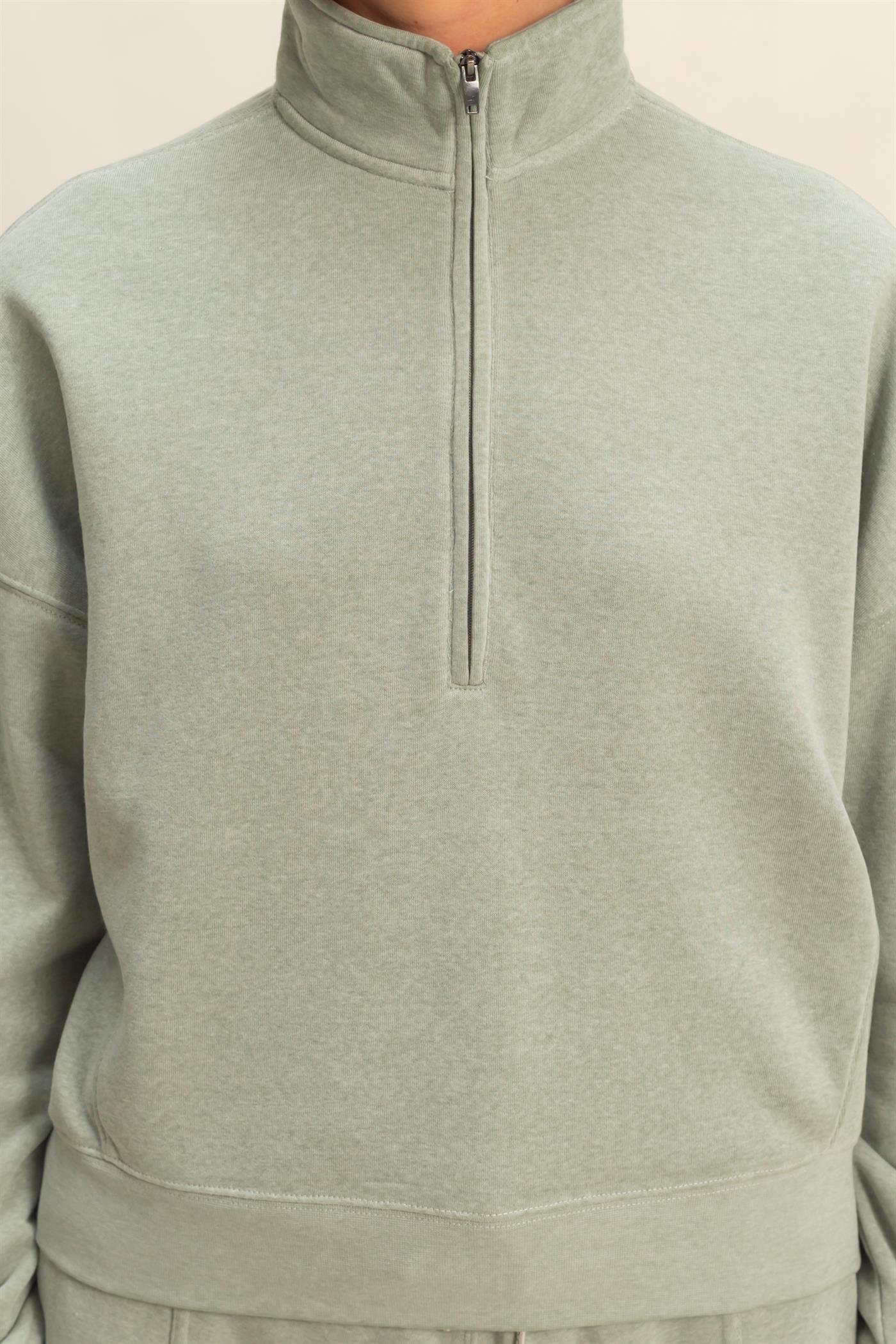 Wholesale Love This Way Half-Zip Sweatshirt Sweatshirts DZ25C908 SAGE GREEN DOUBLE ZERO