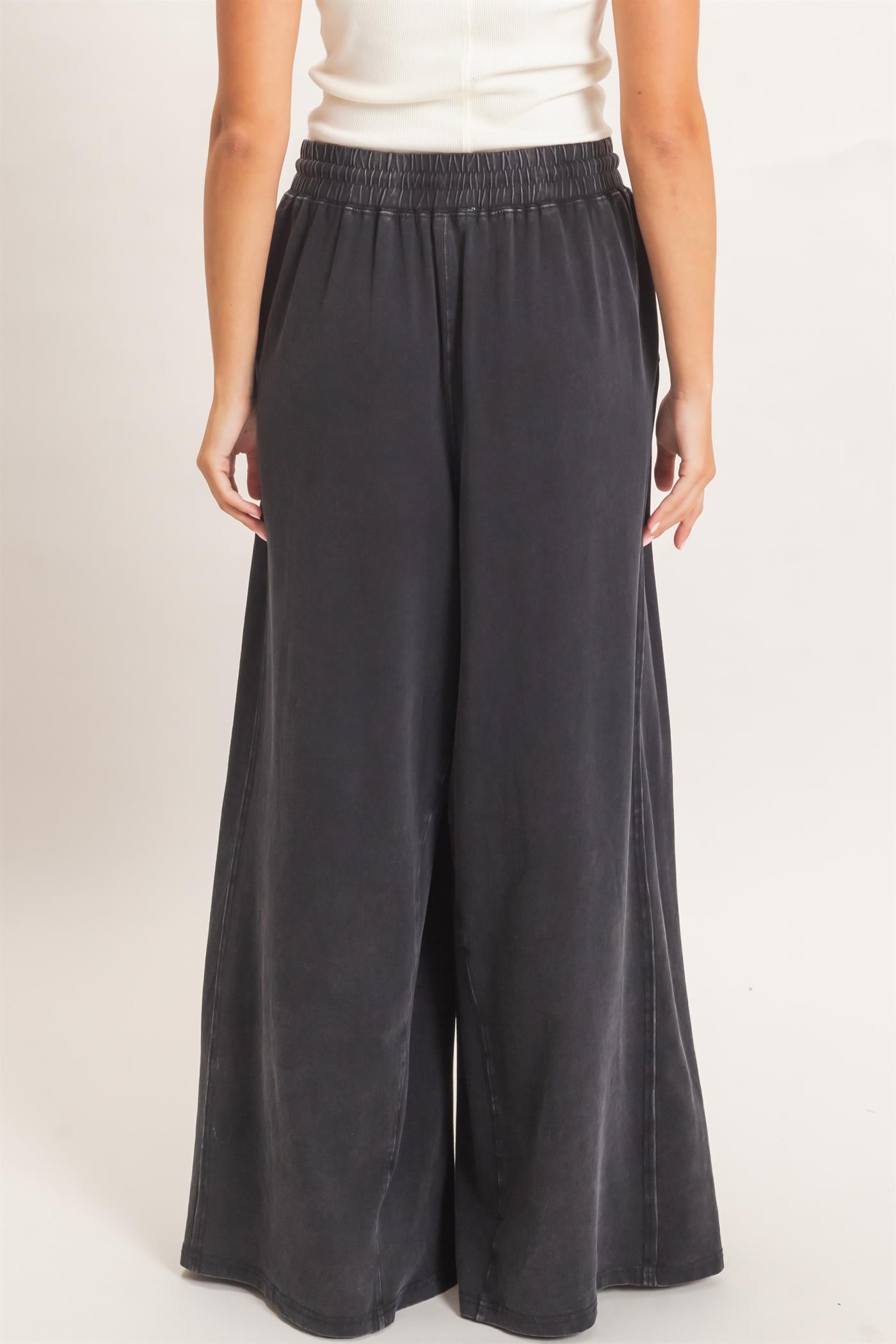Wholesale Wide Leg Mineral Wash Pants Pants DZ26F406 BLACK DOUBLE ZERO