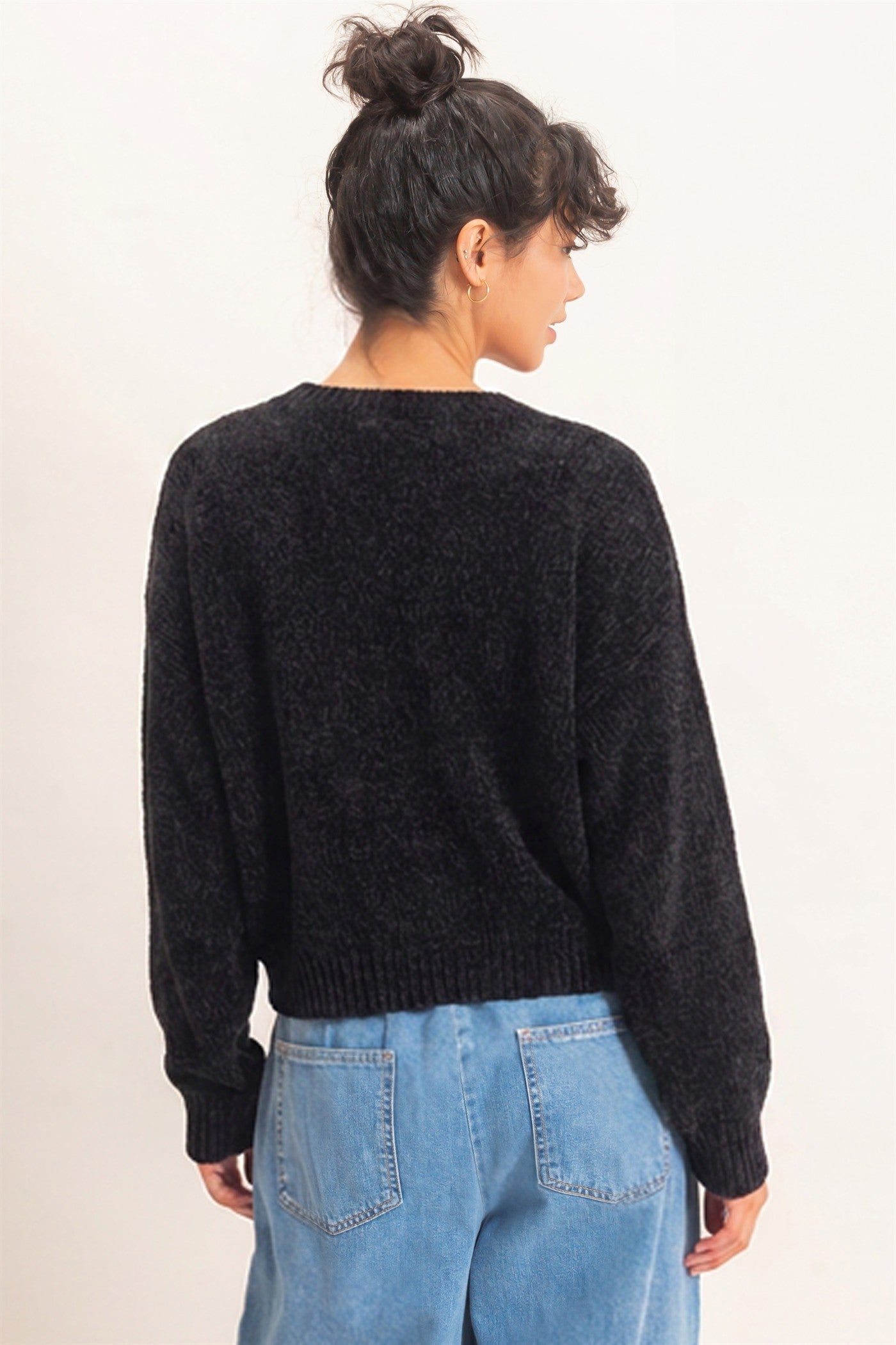 Wholesale Chenille Crew Neck Sweater Sweaters DZ26E264 BLACK DOUBLE ZERO