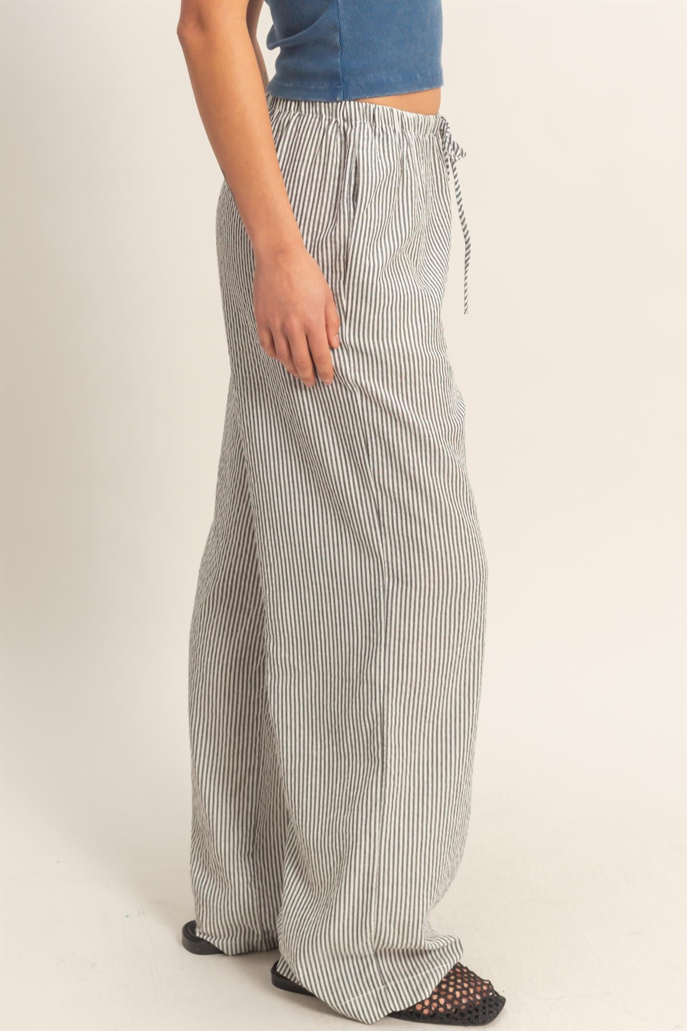 Wholesale Striped Wide Leg Pants Pants DZ26A752 BLACK DOUBLE ZERO
