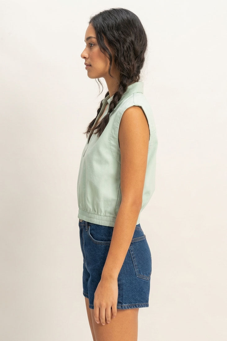 Wholesale Collared Sleeveless Fitted Waist Top Clothing Tops DZ25A792 MINT DOUBLE ZERO