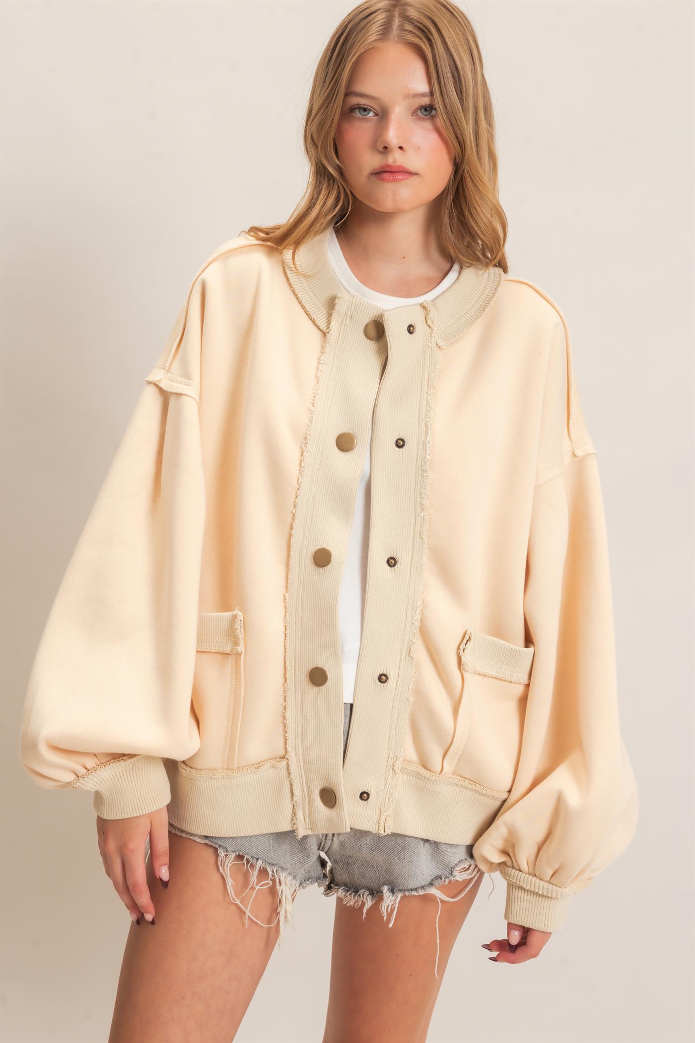 Wholesale Snap Front Jacket Coats & Jackets HF26E003 CREAM HYFVE
