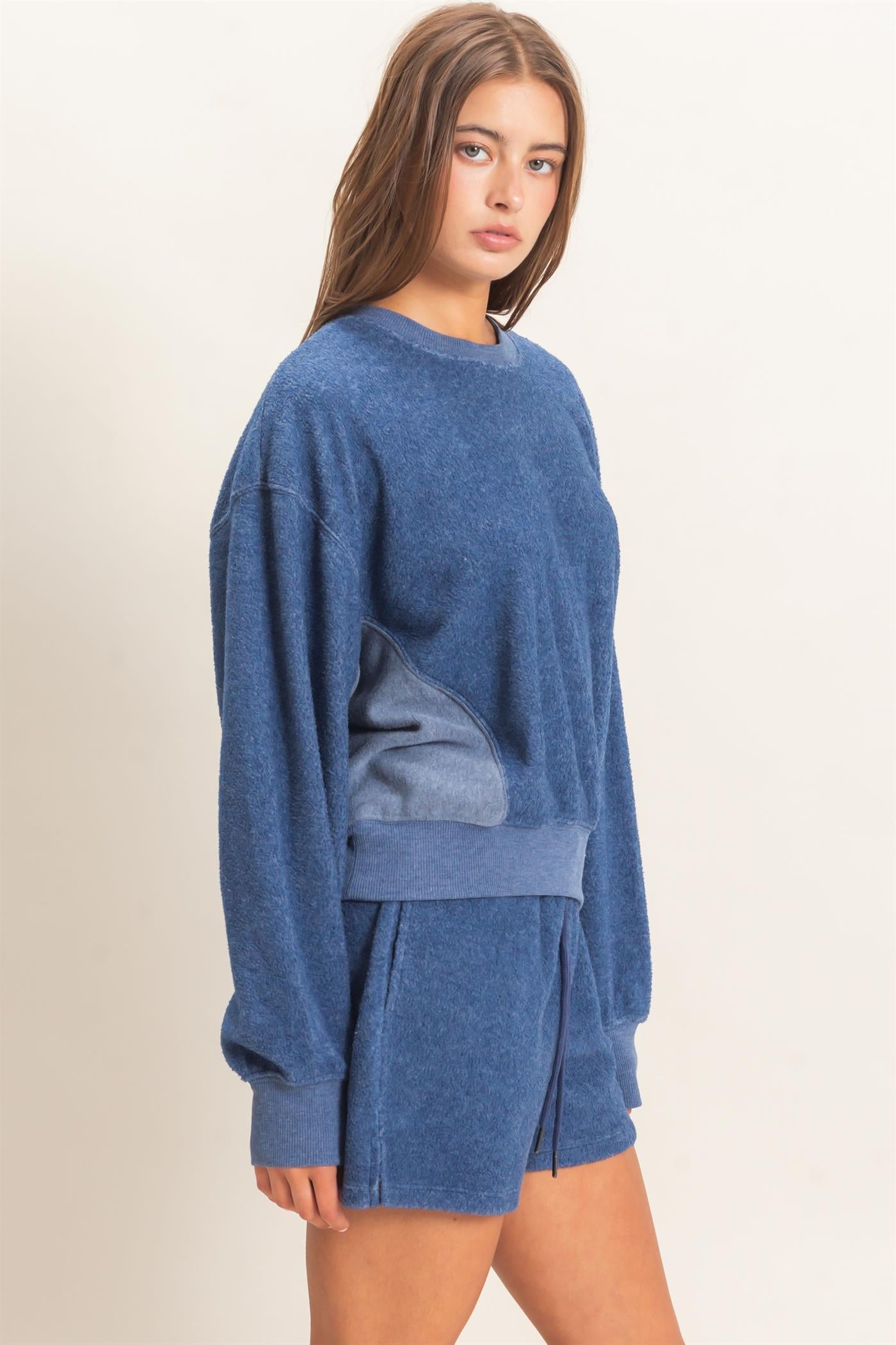 Wholesale Contrast Sweatshirt & Shorts Set Clothing DZ25F478-SET NAVY DOUBLE ZERO