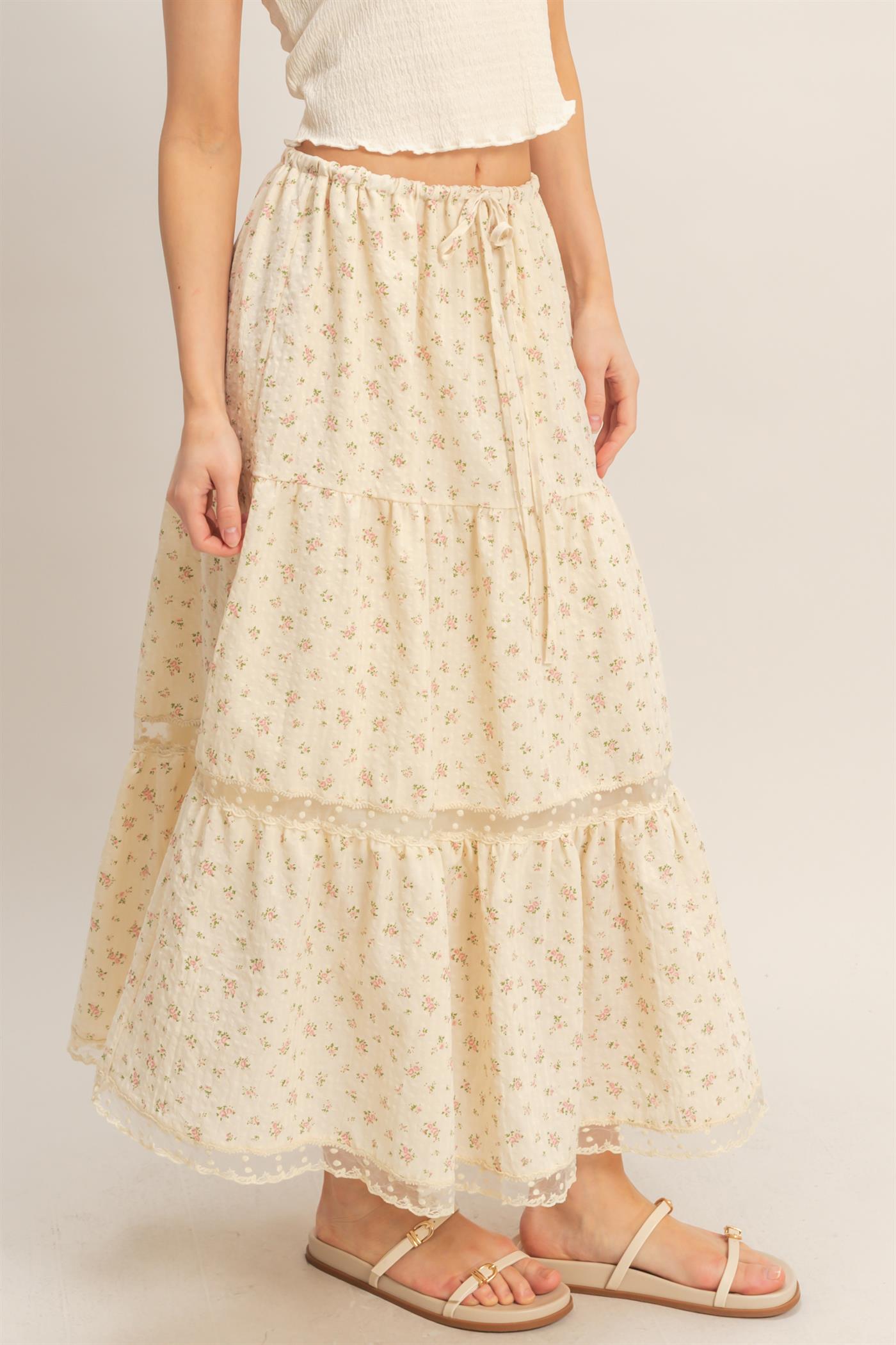 Wholesale Tiered Lace Trim Skirt Skirts HF26A697 PINK HYFVE