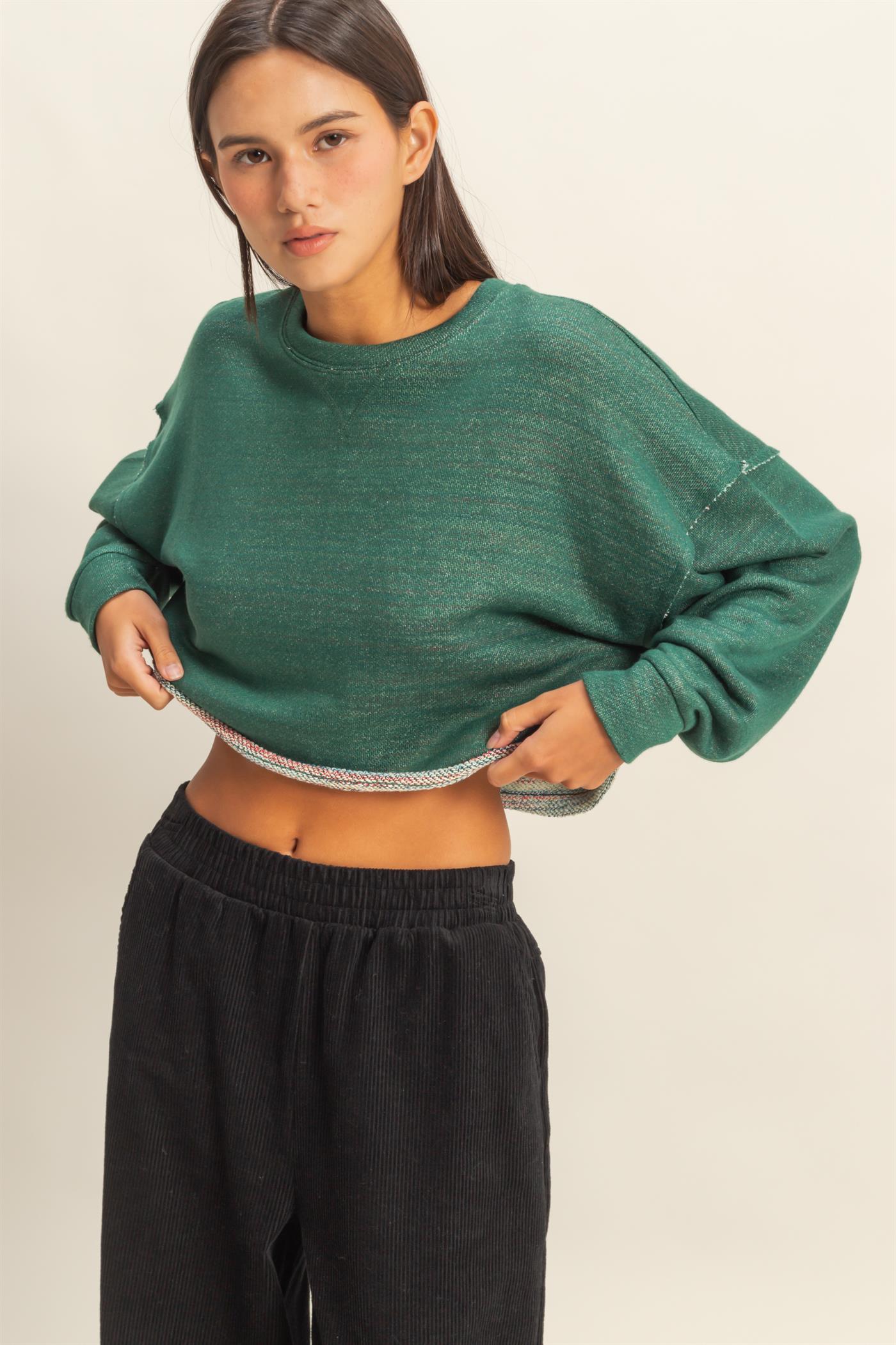 Wholesale Drop-Shoulder Cropped Top Clothing Tops DZ22G906 HUNTER GREEN DOUBLE ZERO