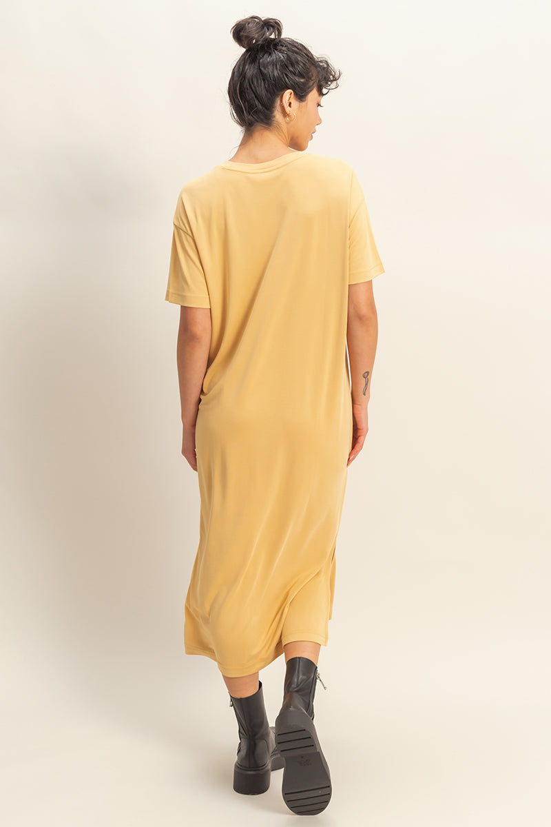Wholesale Side Slit T-Shirt Midi Dress Dresses DZ23A961 TORTILLA BROWN DOUBLE ZERO