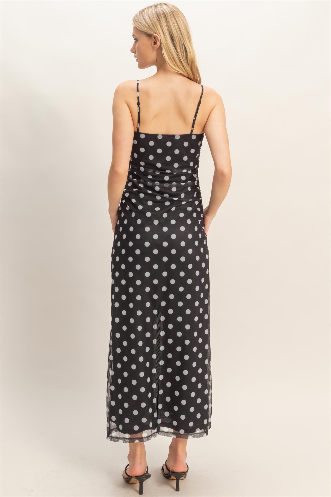 Wholesale Strap Polka Dot Midi Dress Dresses HF26A985 BLACK HYFVE