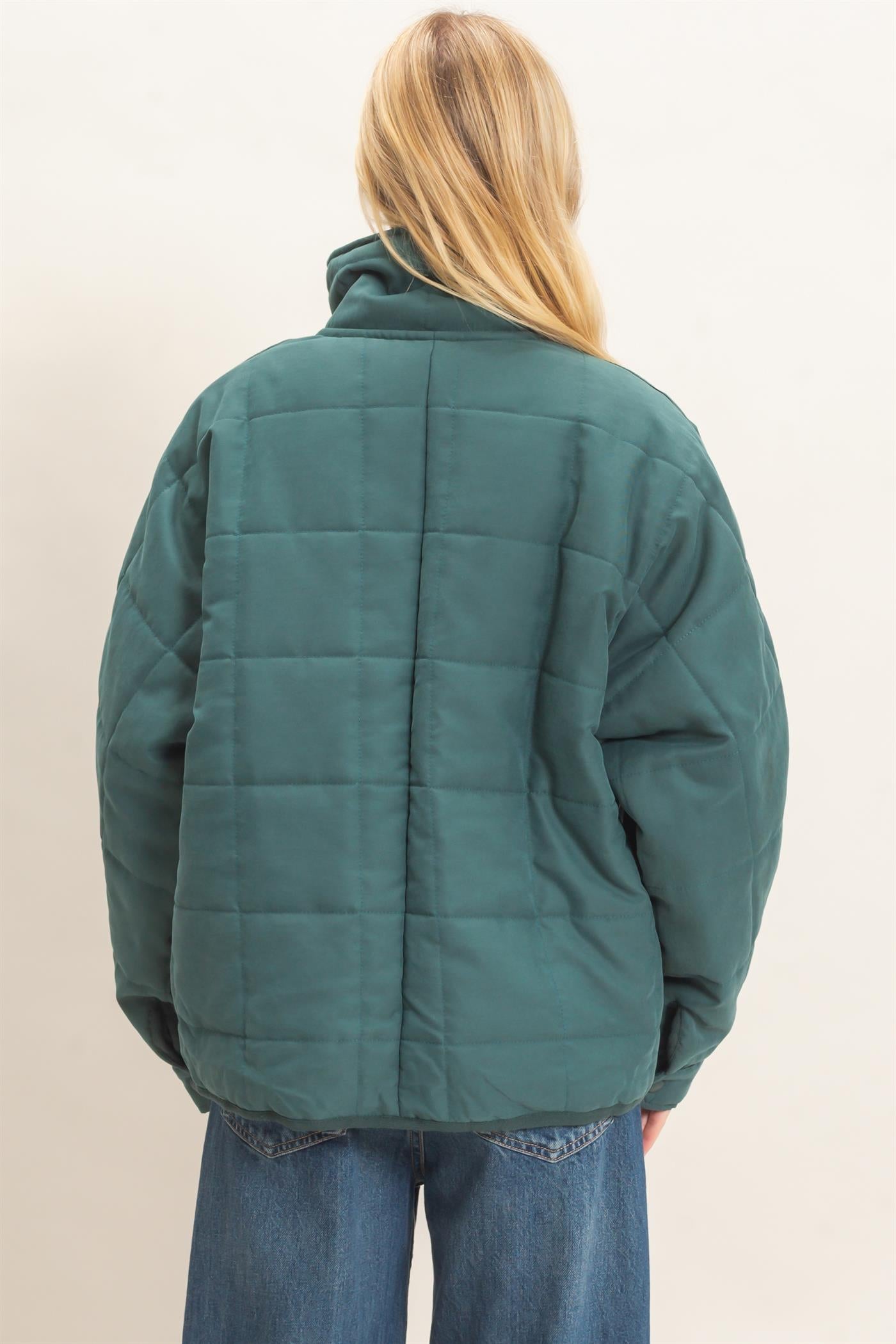 Wholesale Quilted High Collar Jacket Coats & Jackets HF26F167-D TEAL HYFVE