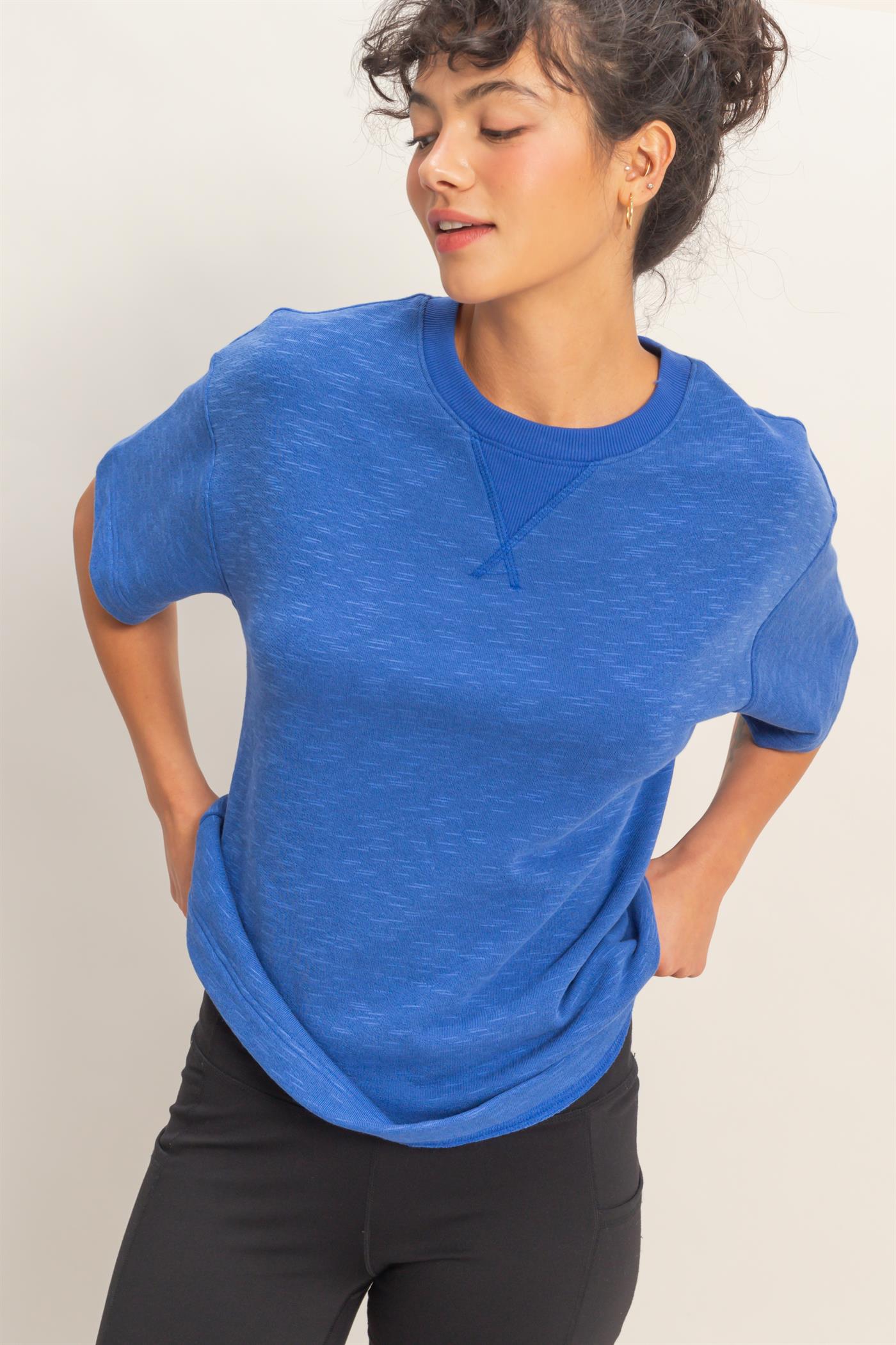 Wholesale Crew Neck Short Sleeve Top Clothing Tops DZ26A891 COBALT DOUBLE ZERO