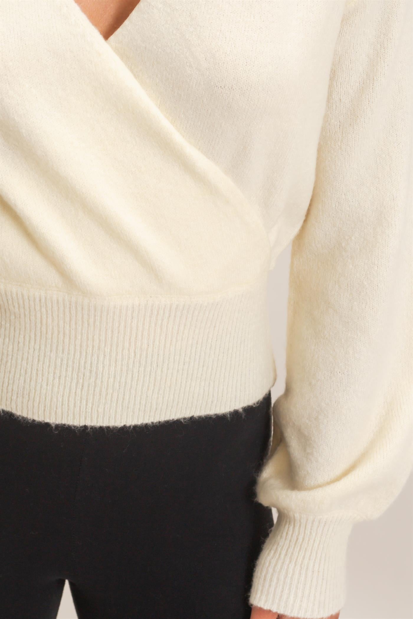 Wholesale Wrap V Neck Sweater Sweaters DZ26E948 CREAM DOUBLE ZERO