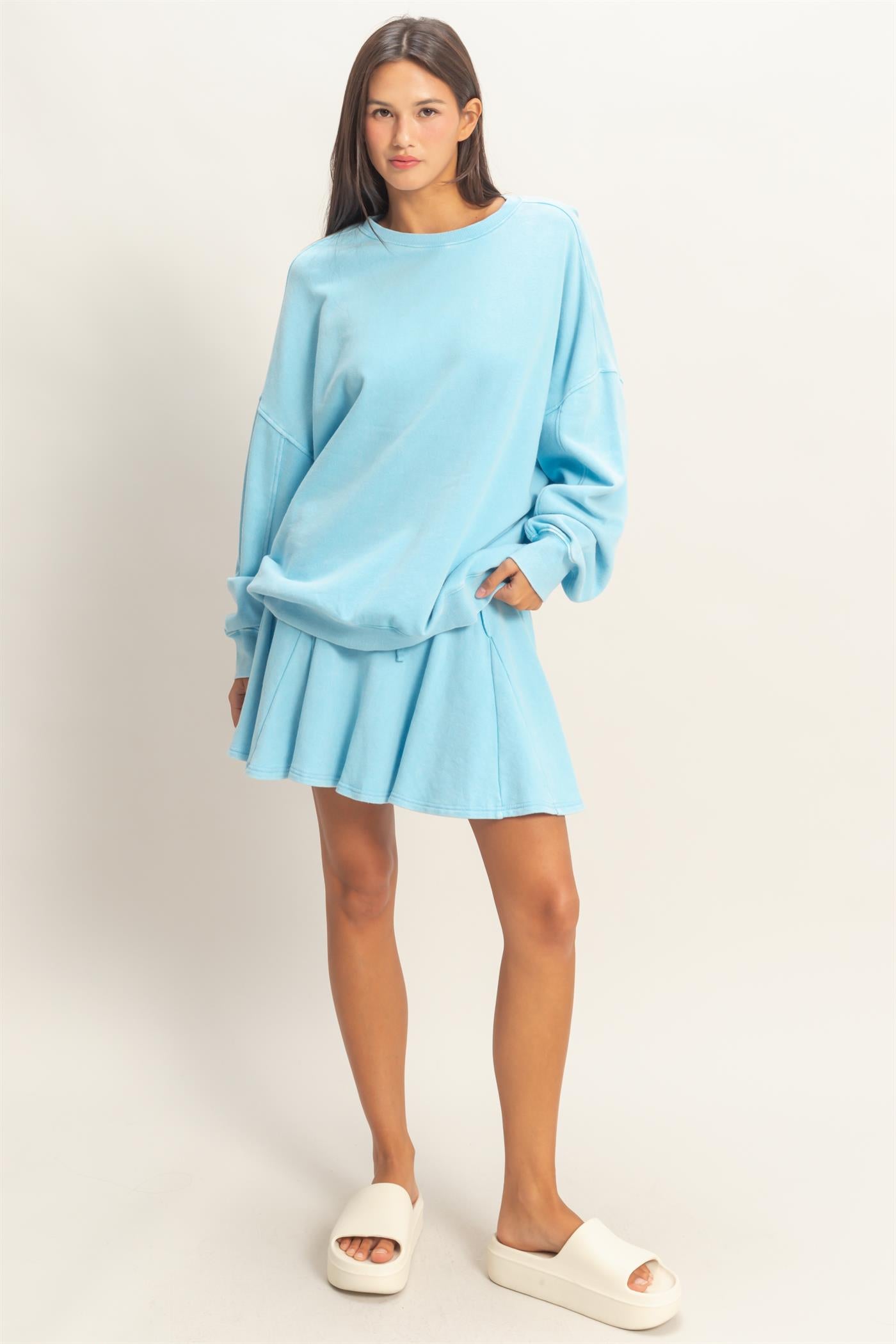 Wholesale Acid Wash Oversized Sweatshirt Sweatshirts DZ26A984 BLUE DOUBLE ZERO