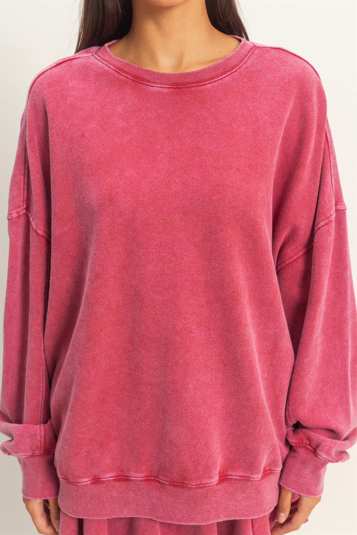 Wholesale Acid Wash Oversized Sweatshirt Sweatshirts DZ26A984 DARK RED DOUBLE ZERO