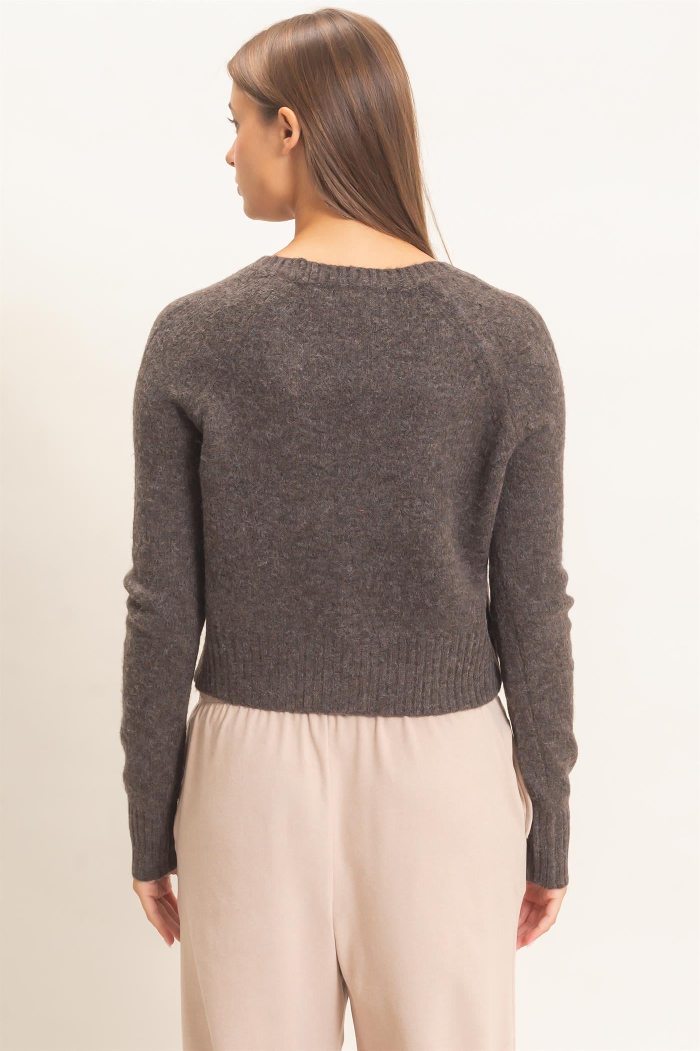 Wholesale V-Neck Cardigan Cardigans DZ26E326 DARK BROWN DOUBLE ZERO