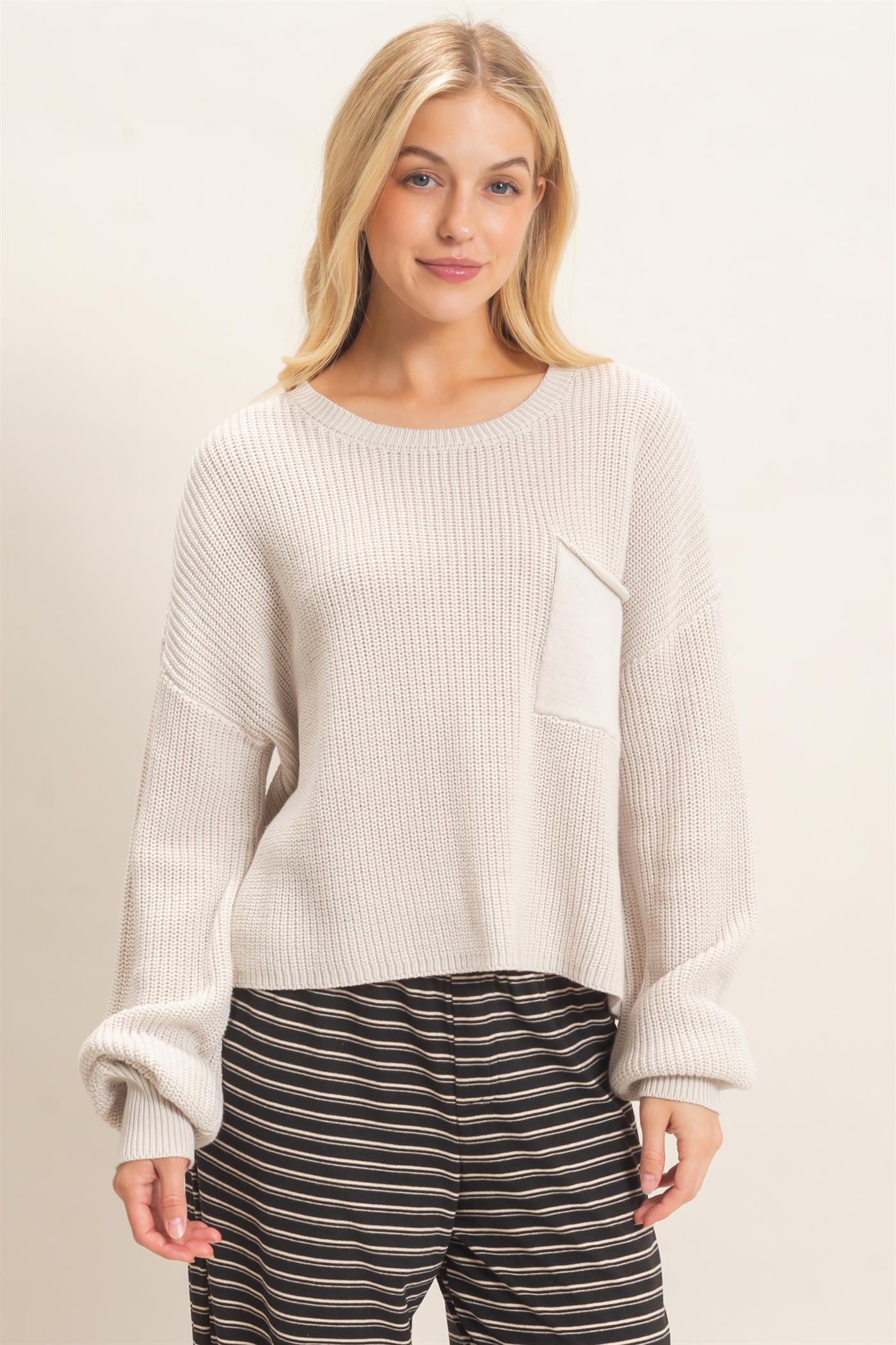 Wholesale Ribbed Drop Shoulder Sweater Sweaters HF26F181 STONE HYFVE