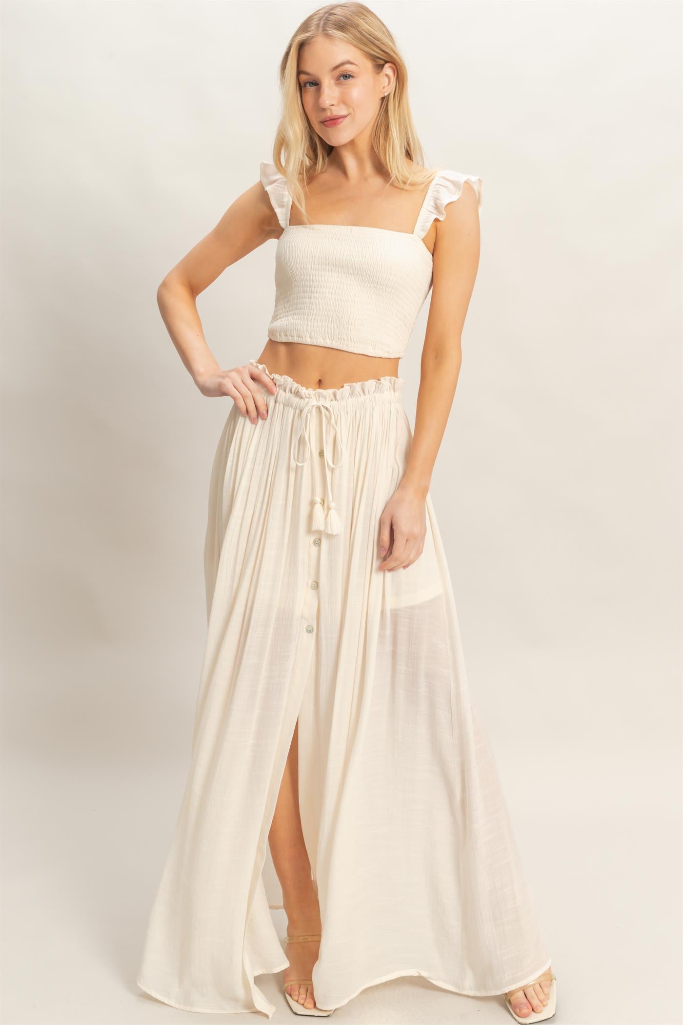 Wholesale Smocked Top & Maxi Skirt Set Clothing HF26C292-SET-D CREAM HYFVE