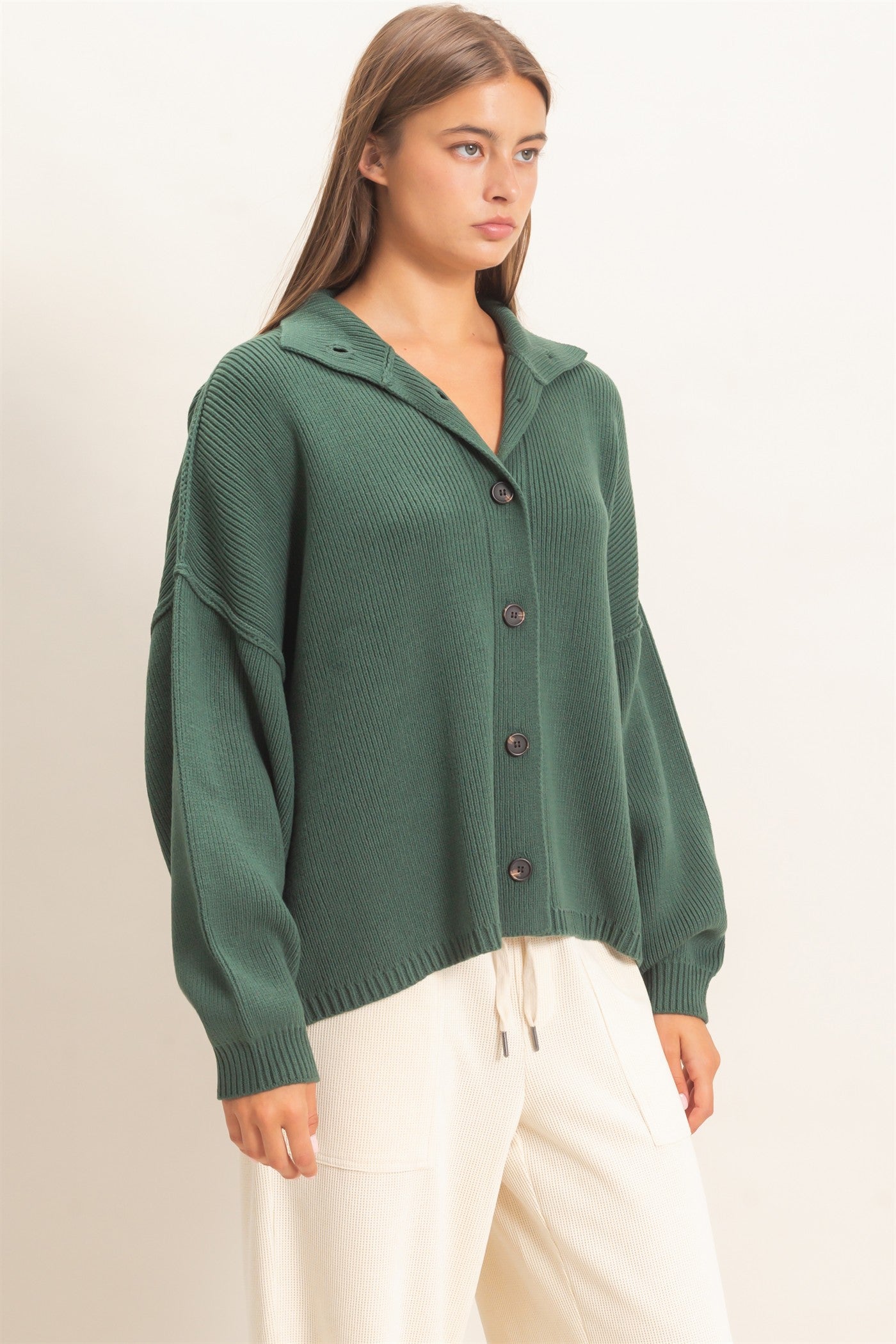 Wholesale High Neck Oversized Cardigan Cardigans DZ26E280 DARK GREEN DOUBLE ZERO