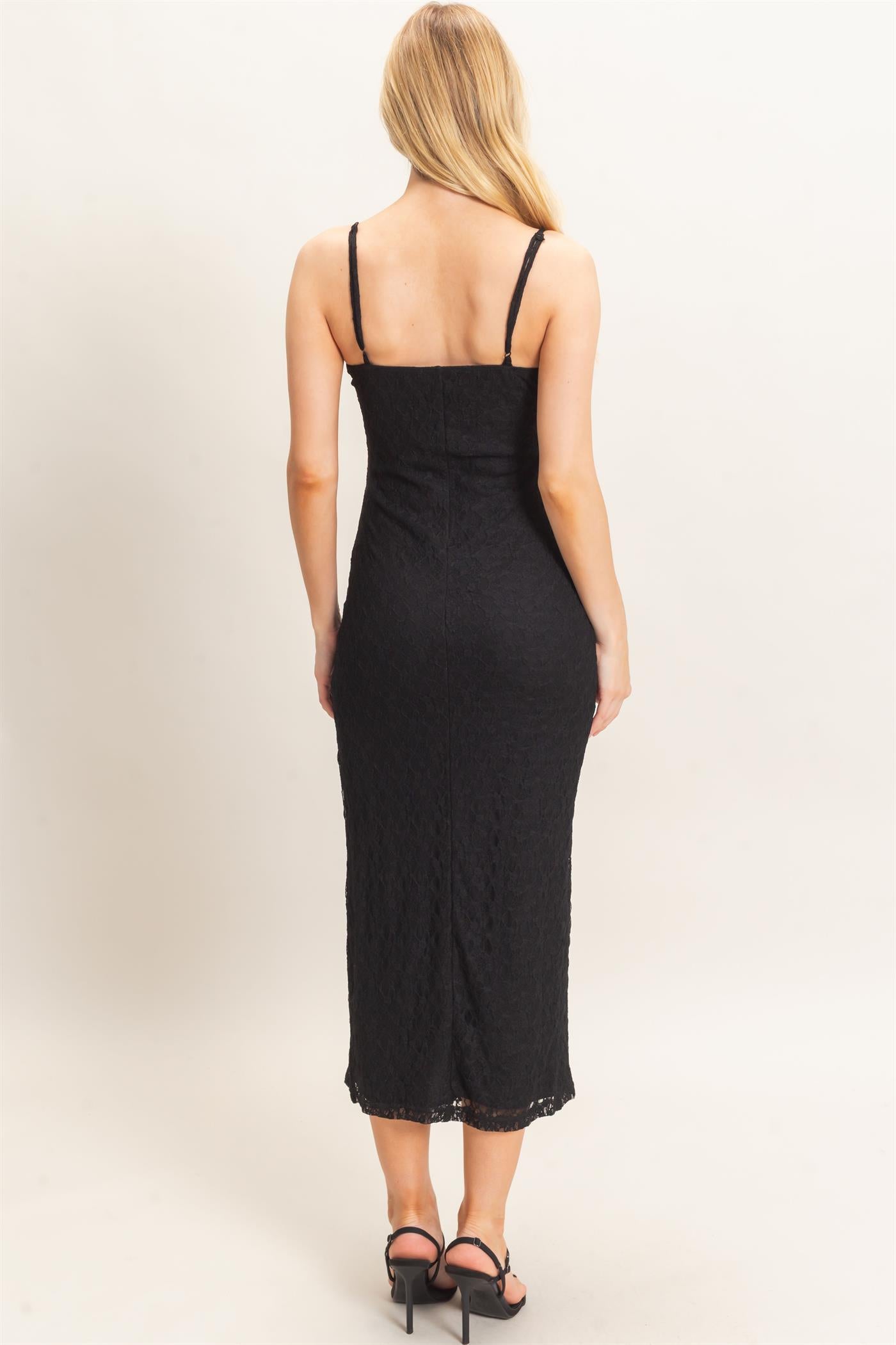 Wholesale Lace Midi Slip Dress Dresses HF26A879 BLACK HYFVE