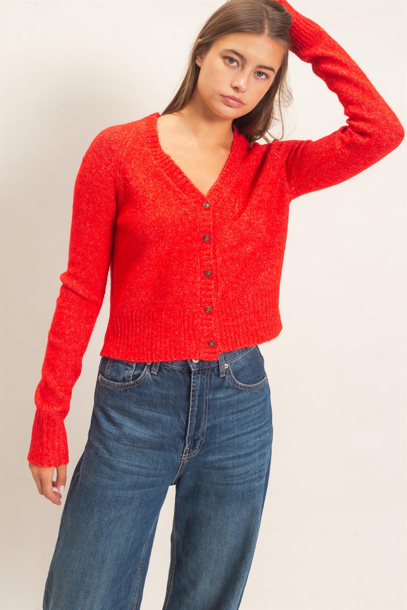 Wholesale V-Neck Cardigan Cardigans DZ26E326 RED DOUBLE ZERO