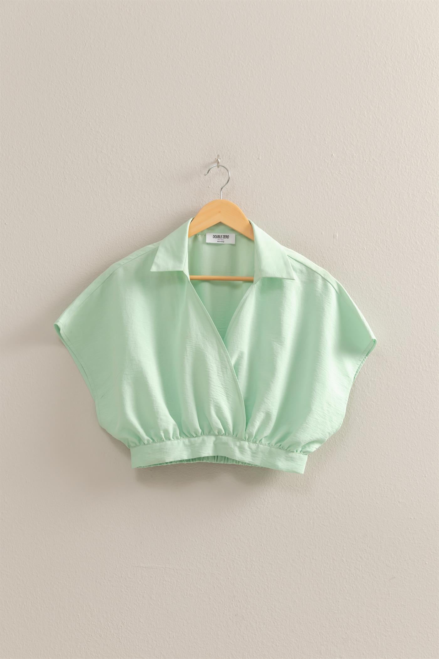 Wholesale Casual Batwing Sleeves Surplice Top Blouses DZ25C243 SAGE GREEN DOUBLE ZERO