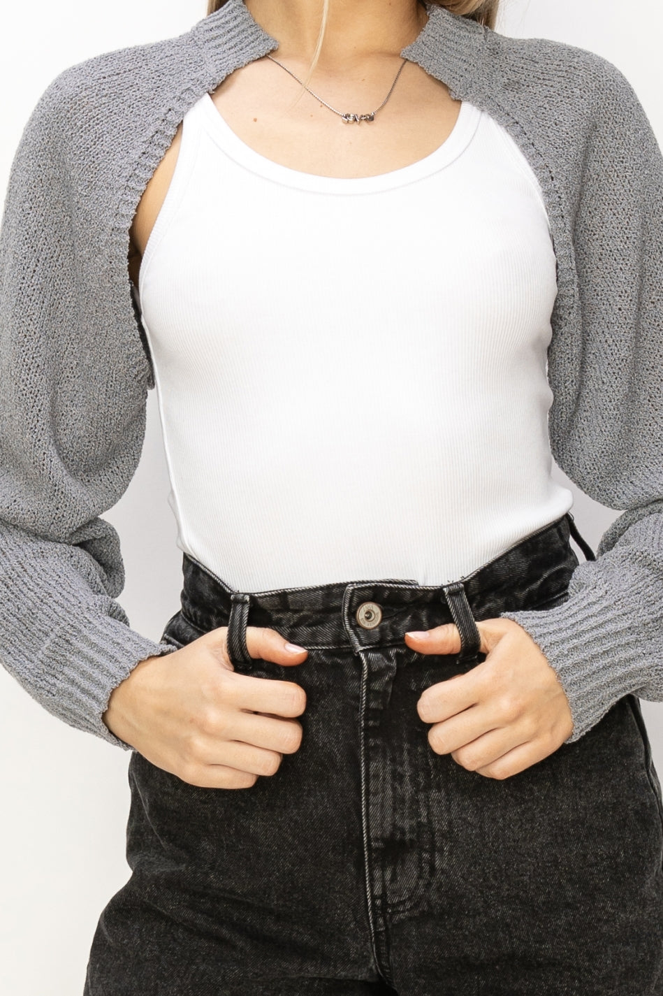 Wholesale Essential Long Sleeve Knit Bolero Clothing Tops DZ24C131 GRAY DOUBLE ZERO